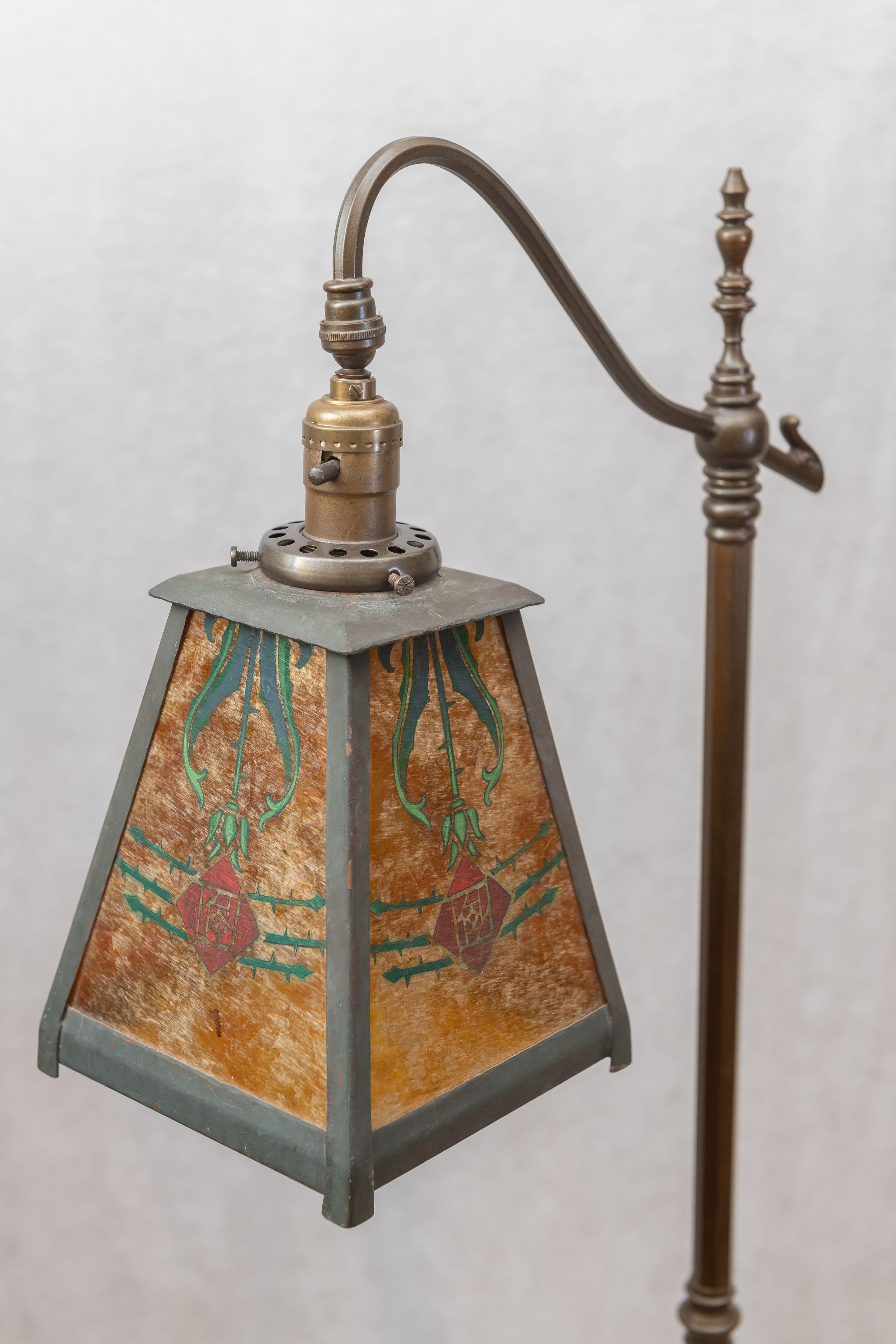 Arts and Crafts Arts & Crafts Bridge Floor Lamp with Mica Shade, circa 1910