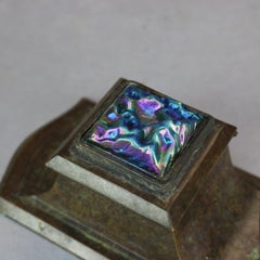 Arts & Crafts Bronze & Art Glass Inkwell after Tiffany, 20th C