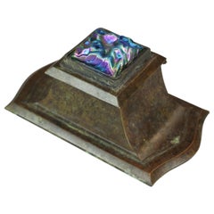 Arts & Crafts Bronze & Art Glass Inkwell after Tiffany, 20th C