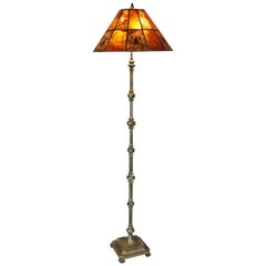 Antique Arts & Crafts Bronze Floor Lamp with Mica Shade