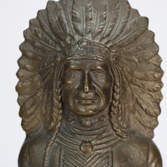 Arts & Crafts Bronze Native American War Chief Bookends c1920
