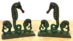 Arts & Crafts Bronze Seahorse Bookends, Attributed to E.T. Hurley, c.1920