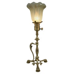 Arts & Crafts Bronze Table Lamp with Vaseline Glass Shade