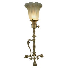 Used Arts & Crafts Bronze Table Lamp with Vaseline Glass Shade