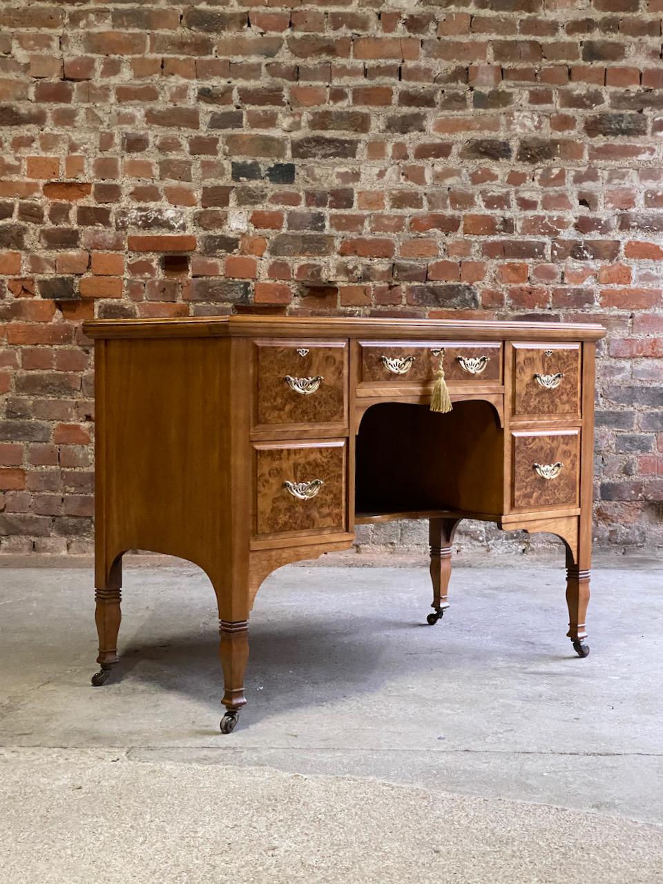 Arts & Crafts Burr Walnut Kneehole Desk by Shapland & Petter, circa 1890 4
