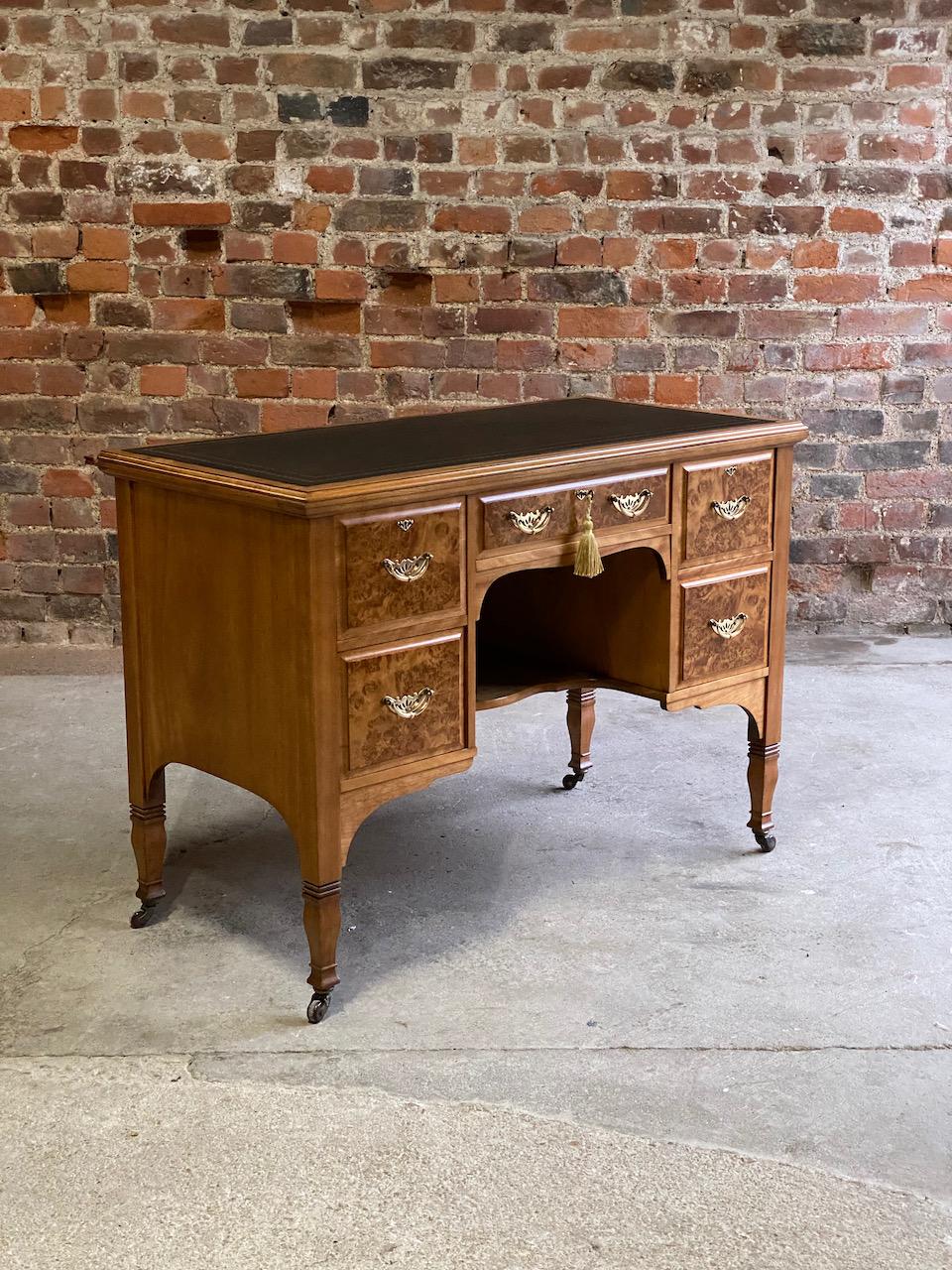 Arts & Crafts Burr Walnut Kneehole Desk by Shapland & Petter, circa 1890 4