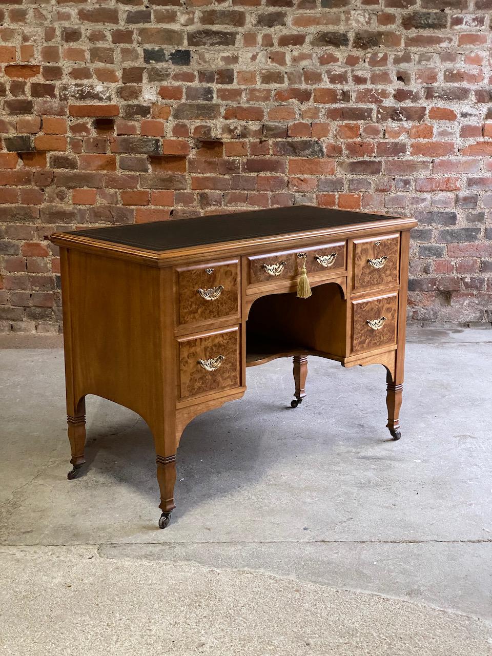 Arts & Crafts Burr Walnut Kneehole Desk by Shapland & Petter, circa 1890 5