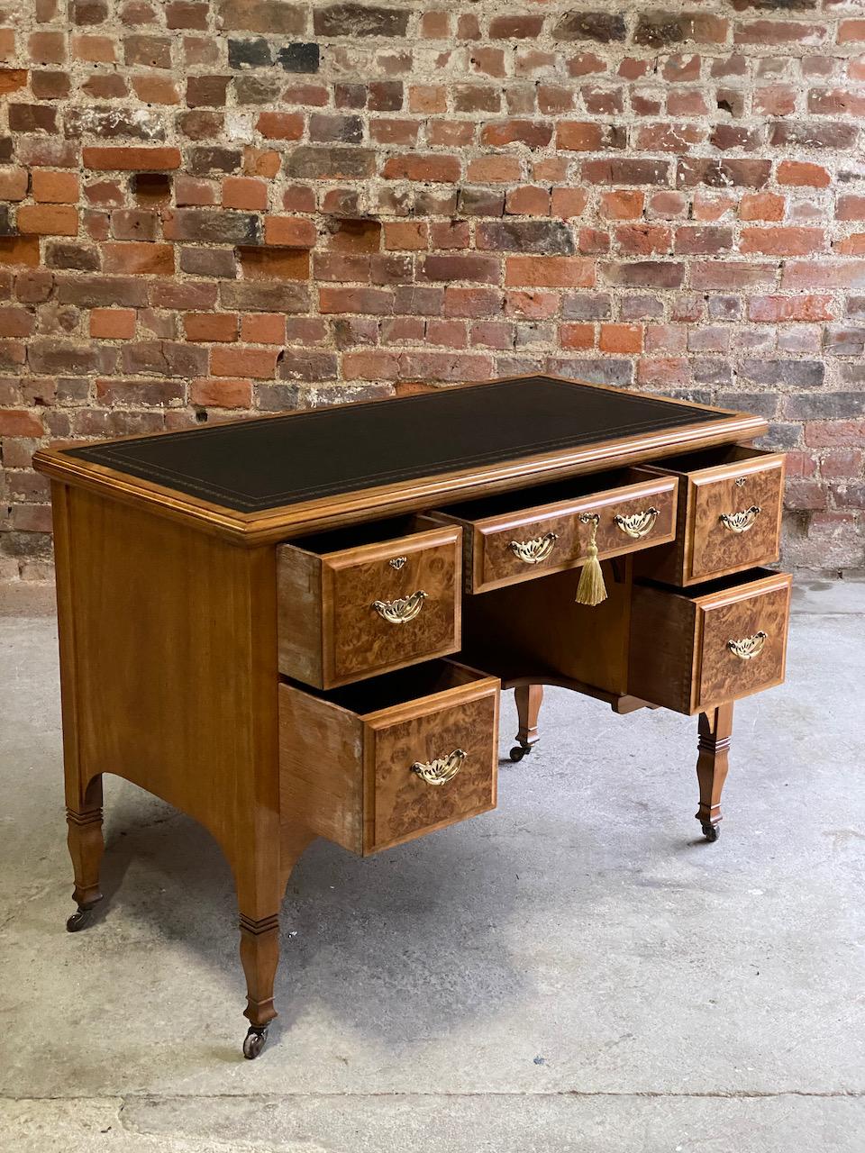 Arts & Crafts Burr Walnut Kneehole Desk by Shapland & Petter, circa 1890 In Good Condition In Longdon, Tewkesbury