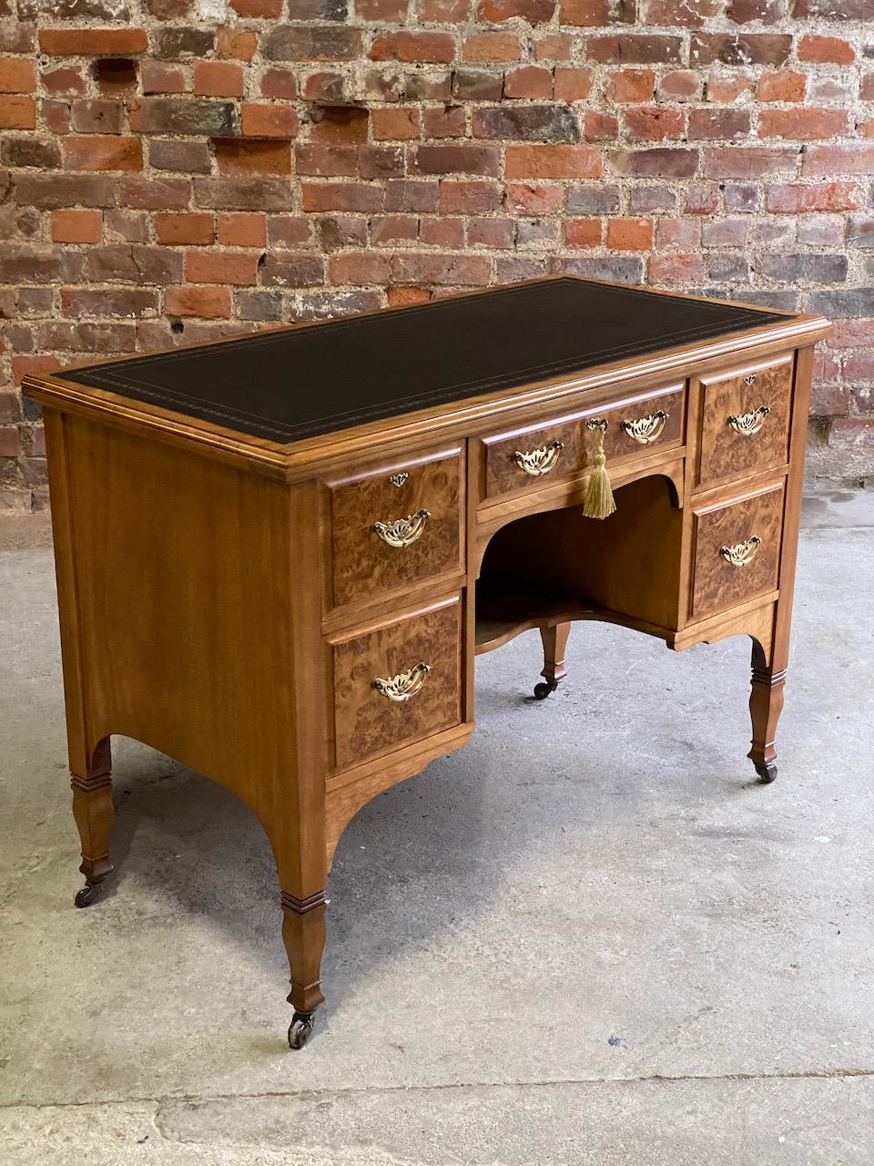 Arts & Crafts Burr Walnut Kneehole Desk by Shapland & Petter, circa 1890 1