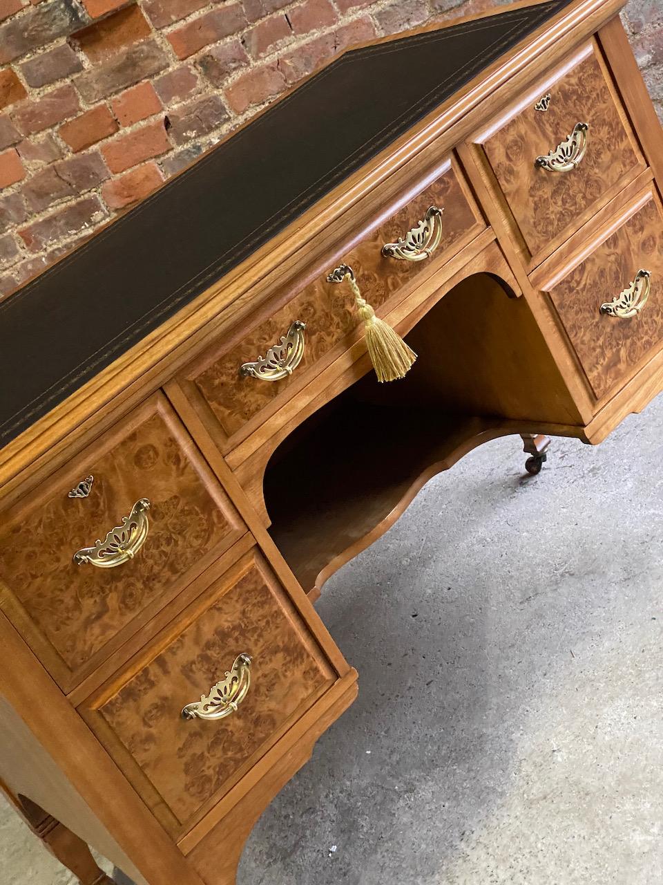 Arts & Crafts Burr Walnut Kneehole Desk by Shapland & Petter, circa 1890 3