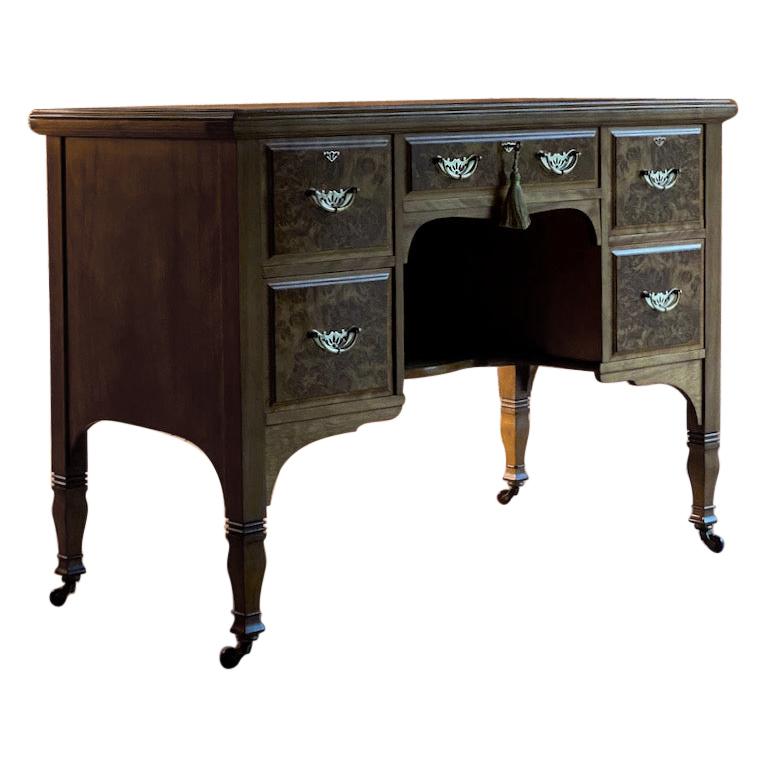 Arts 
Crafts Burr Walnut Kneehole Desk by Shapland 
Petter, circa 1890