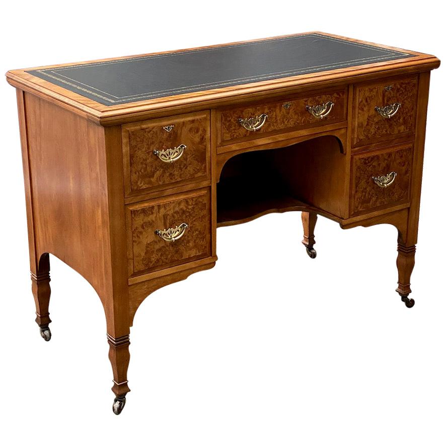 Arts & Crafts Burr Walnut Kneehole Desk by Shapland & Petter, circa 1890