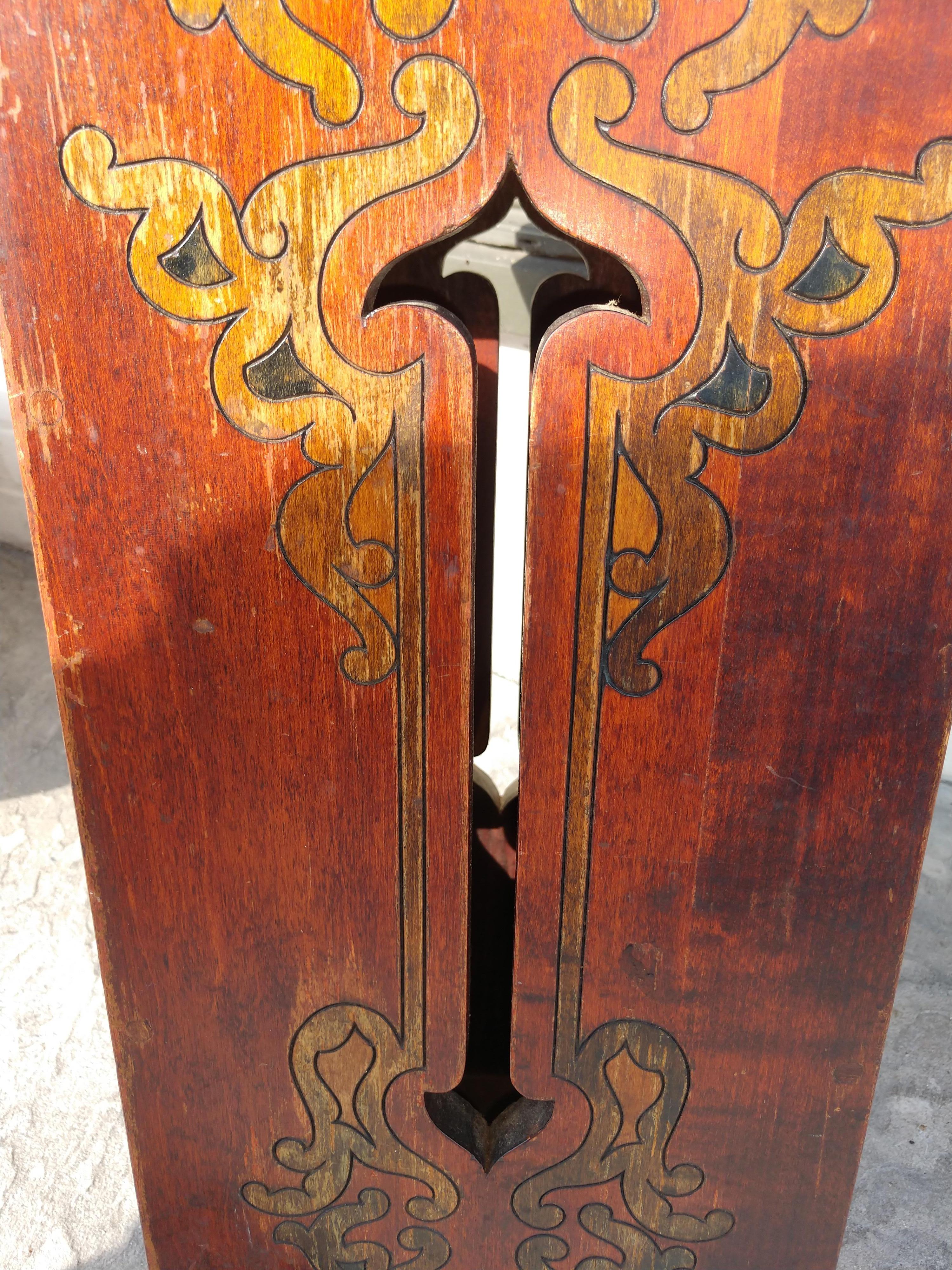 Hand-Painted Arts & Crafts Carved Mahogany Umbrella & Cane Holder For Sale