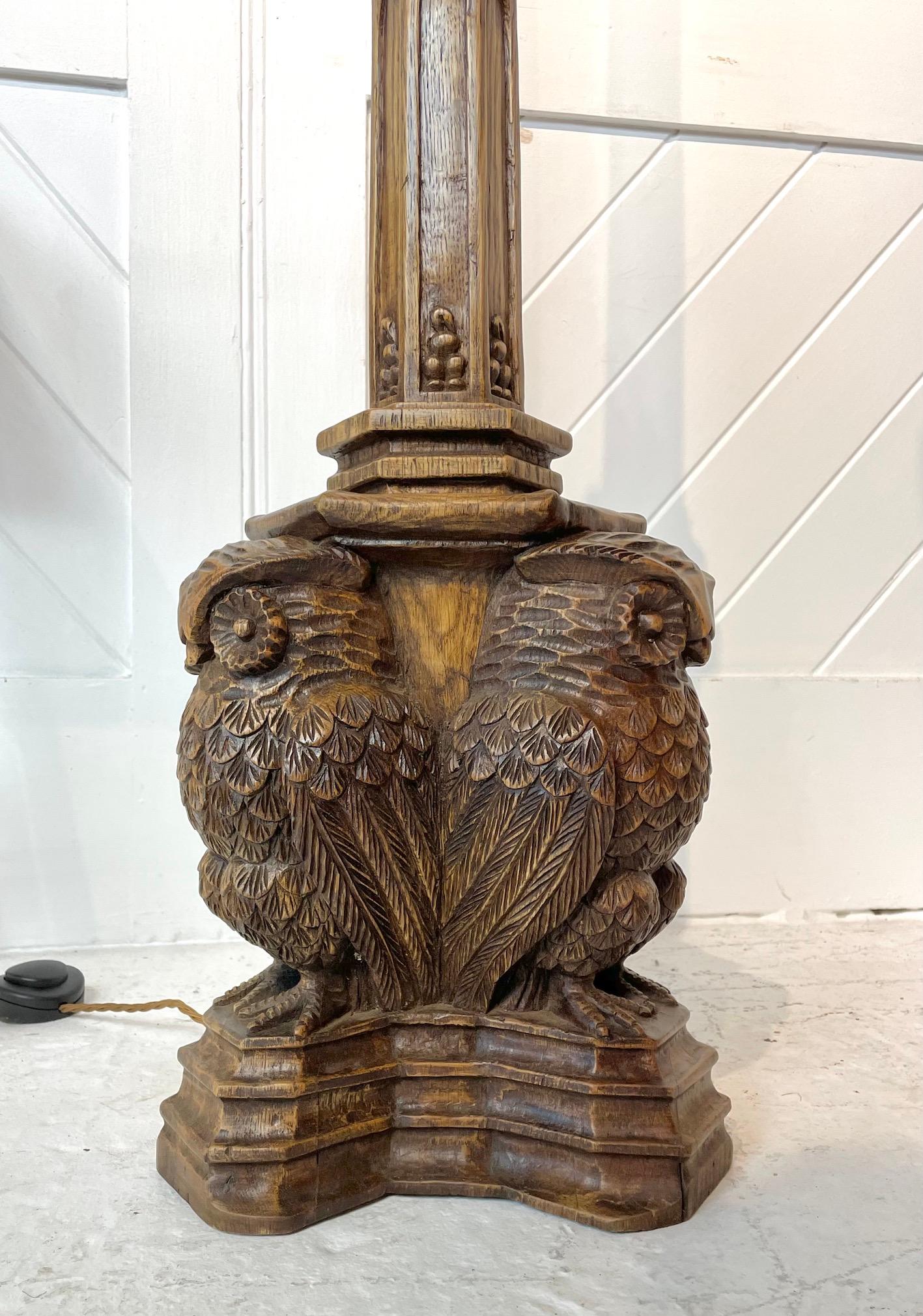 Arts and Crafts Arts & Crafts Carved Owl Standard Lamp For Sale