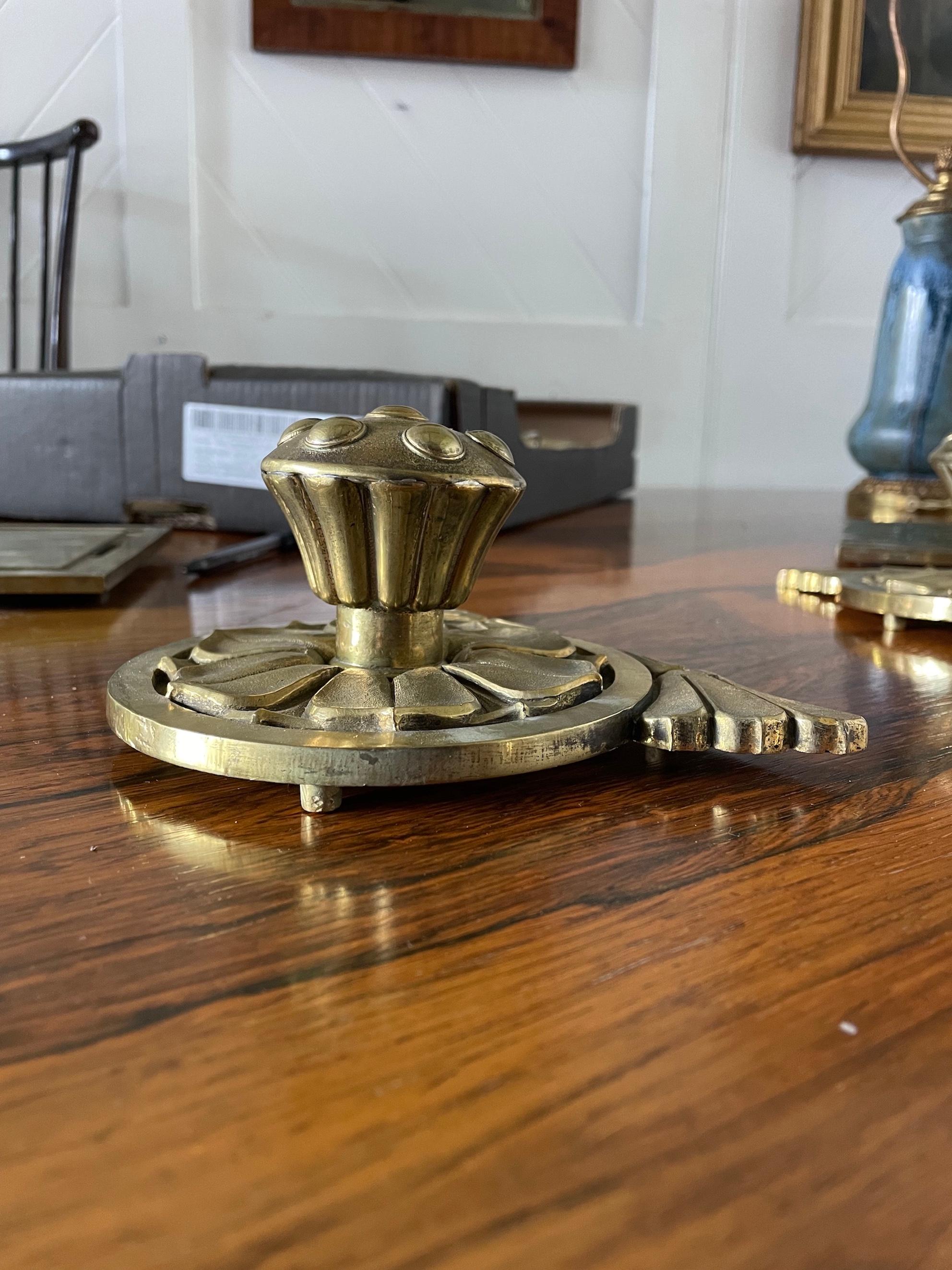 Arts & Crafts Cast Brass Door Knobs and Back Plates For Sale 4