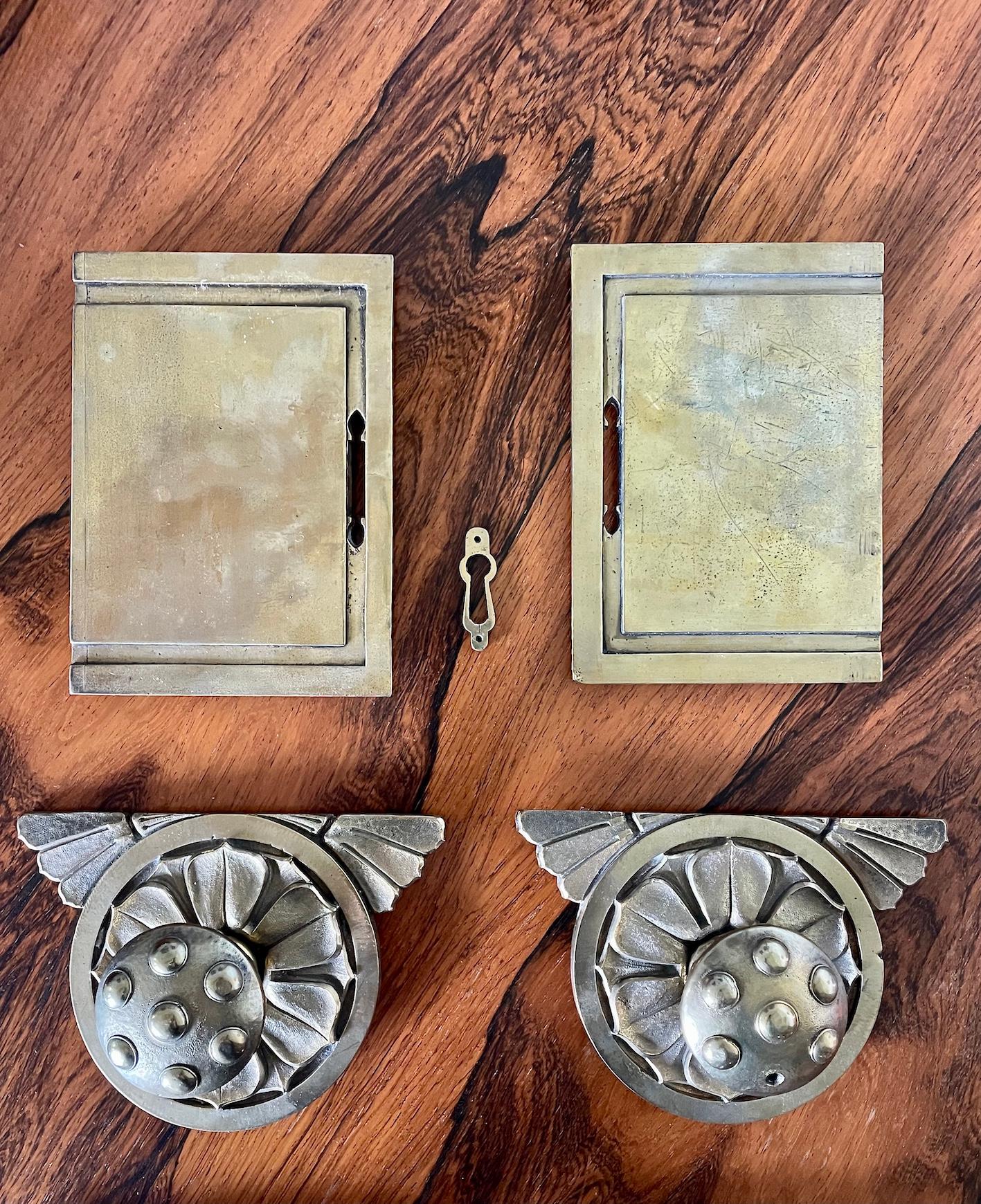 Arts and Crafts Arts & Crafts Cast Brass Door Knobs and Back Plates For Sale