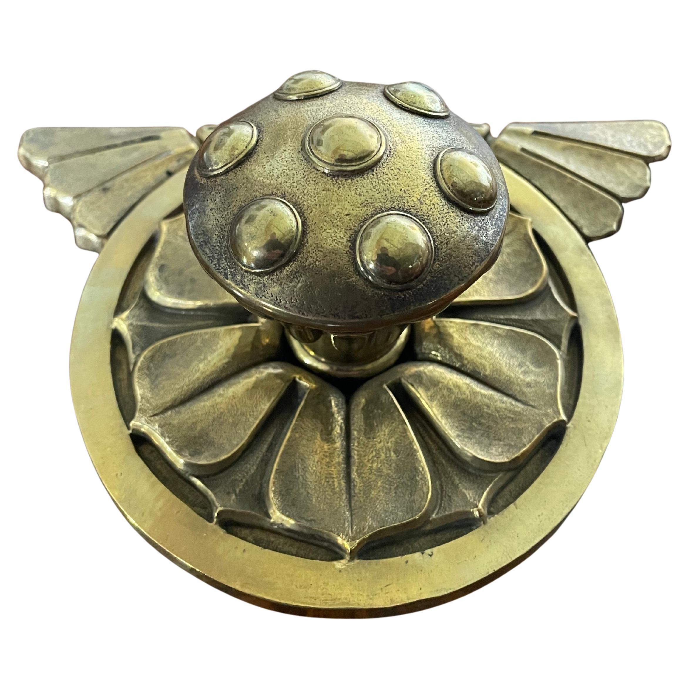 Arts & Crafts Cast Brass Door Knobs and Back Plates For Sale