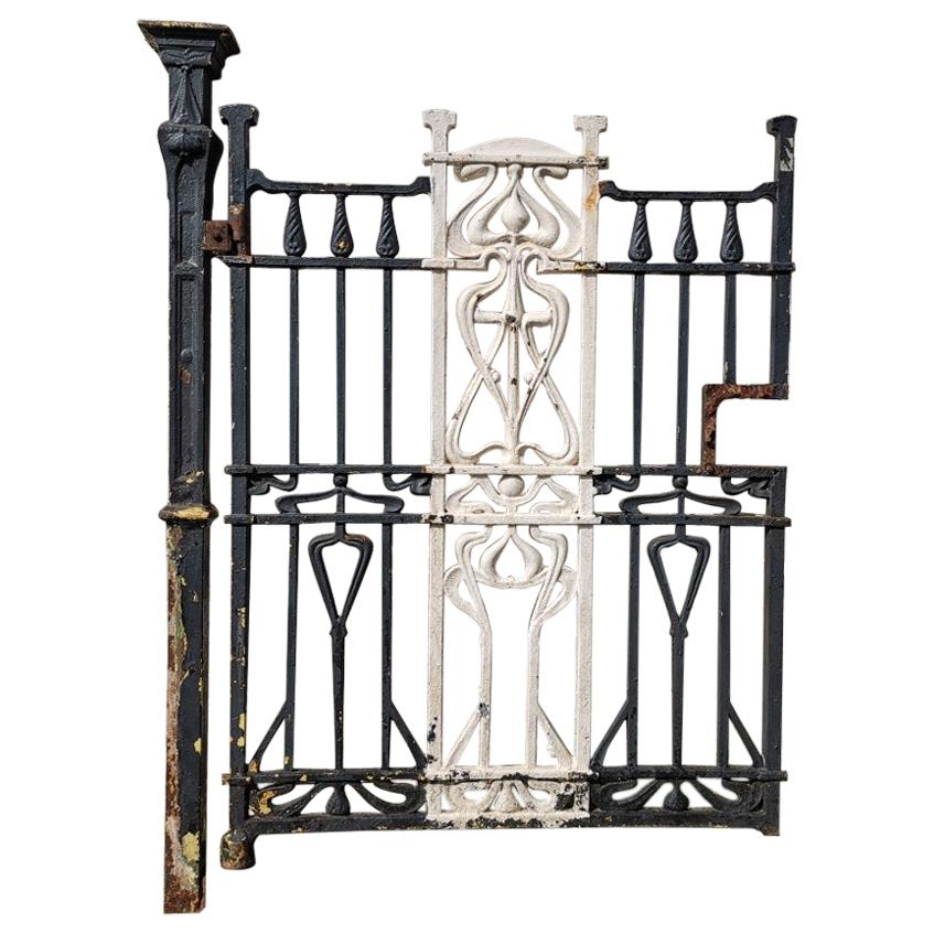 Arts & Crafts Cast Iron Gate with its Original Side Post All with Floral Details