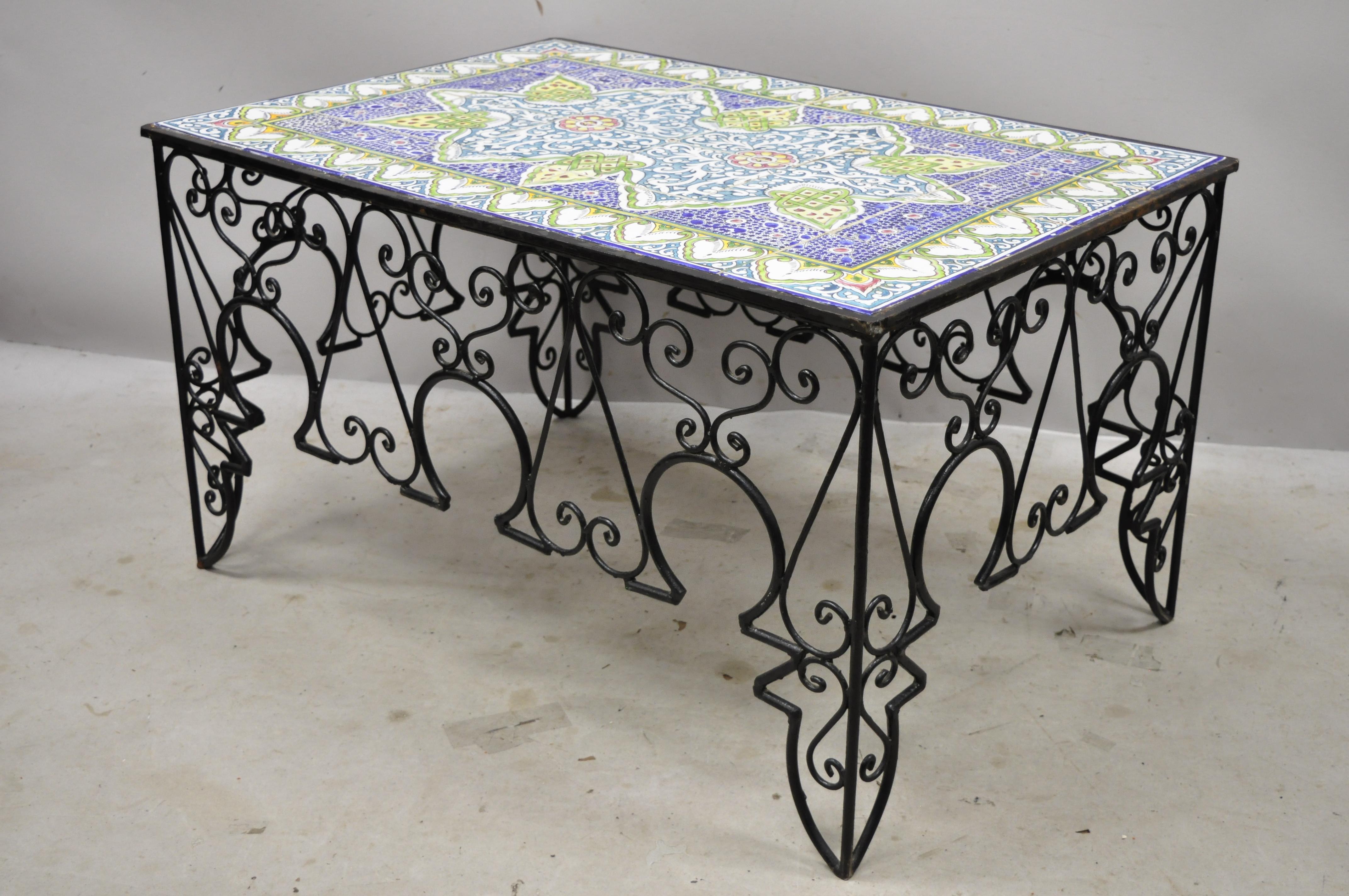 Arts and Crafts Arts & Crafts Ceramic California Tile Wrought Iron Coffee Table Attr. Catalina For Sale