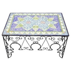 Arts & Crafts Ceramic California Tile Wrought Iron Coffee Table attr. Catalina