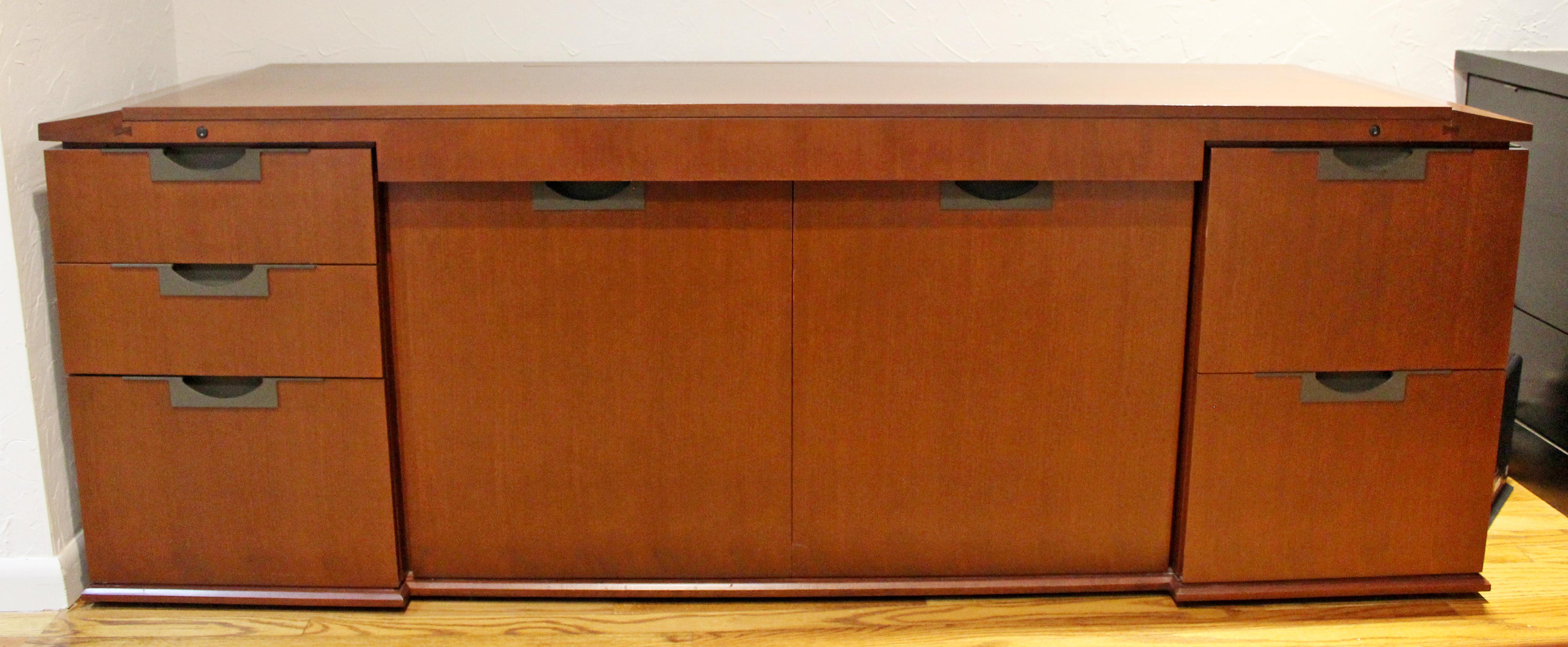 Arts & Crafts Cherry Office Sideboard Credenza Cabinet Frank Lloyd Wright Style In Distressed Condition In Keego Harbor, MI
