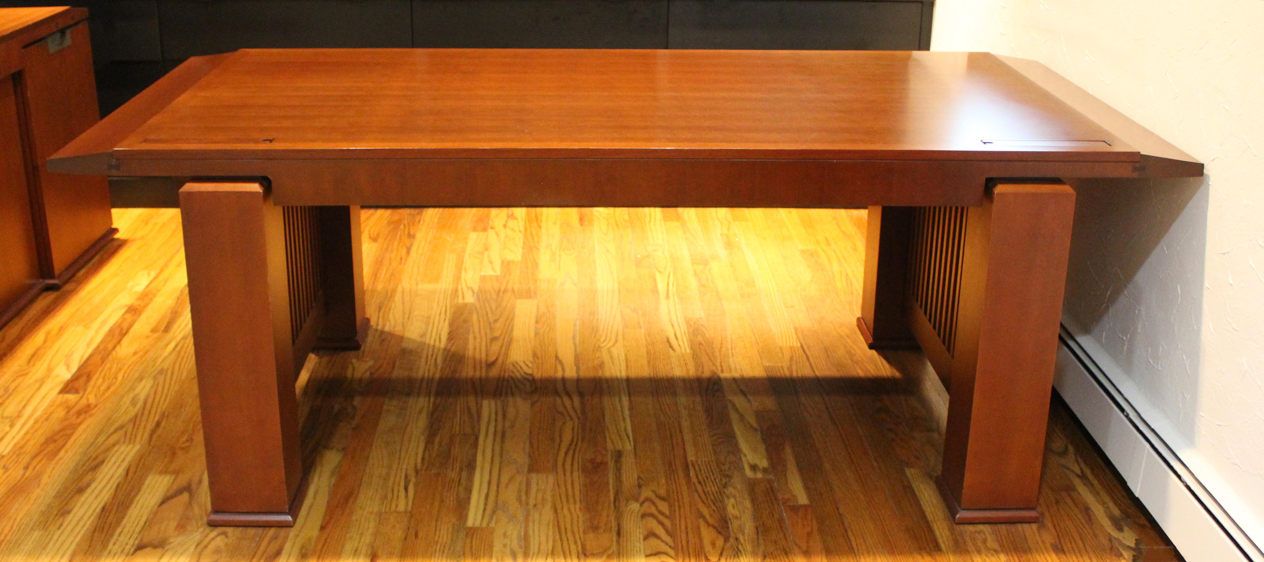 American Arts & Crafts Cherry Wood Executive Desk Crofton Intl Frank Lloyd Wright Style