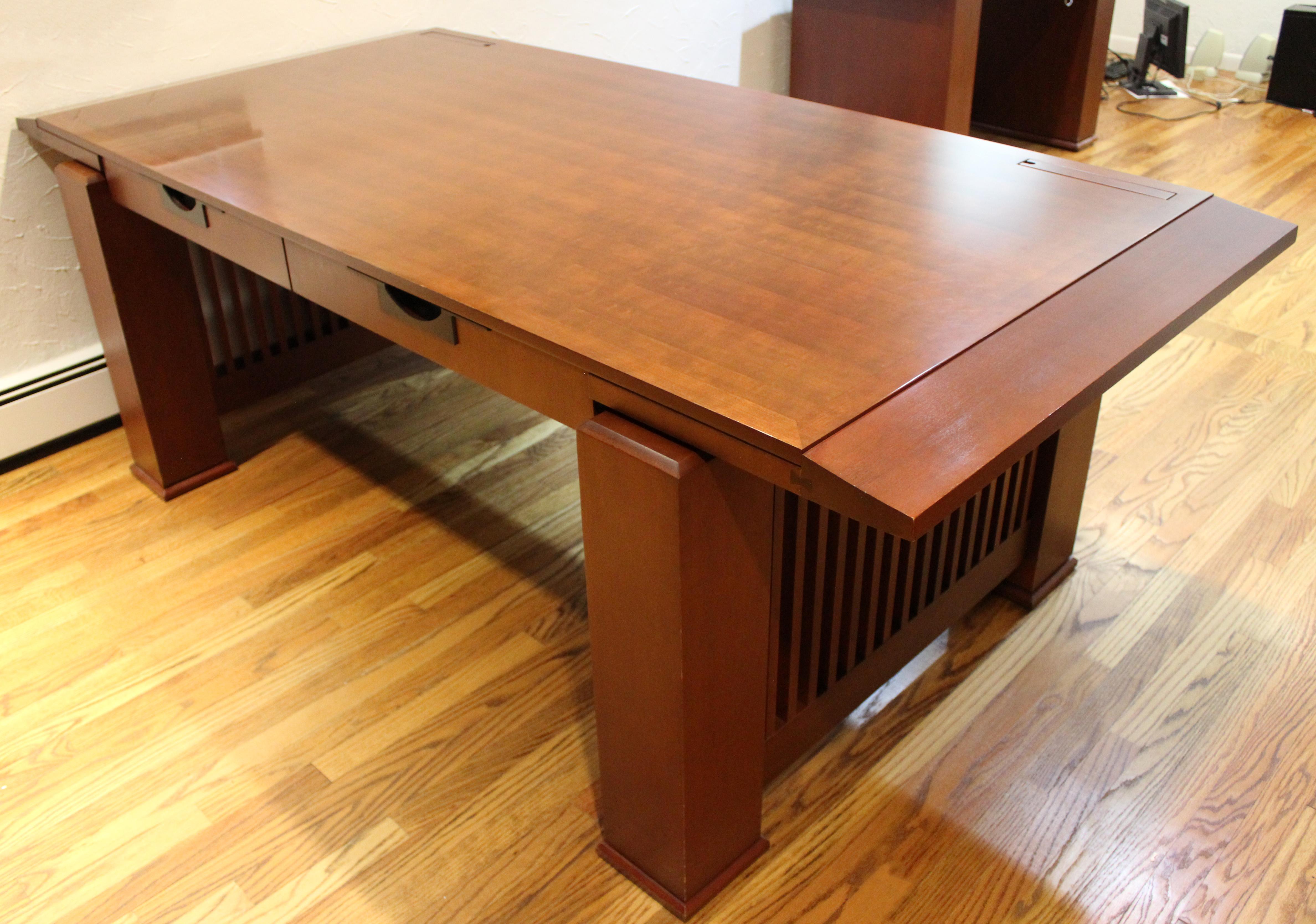 Arts & Crafts Cherry Wood Executive Desk Crofton Intl Frank Lloyd Wright Style 1