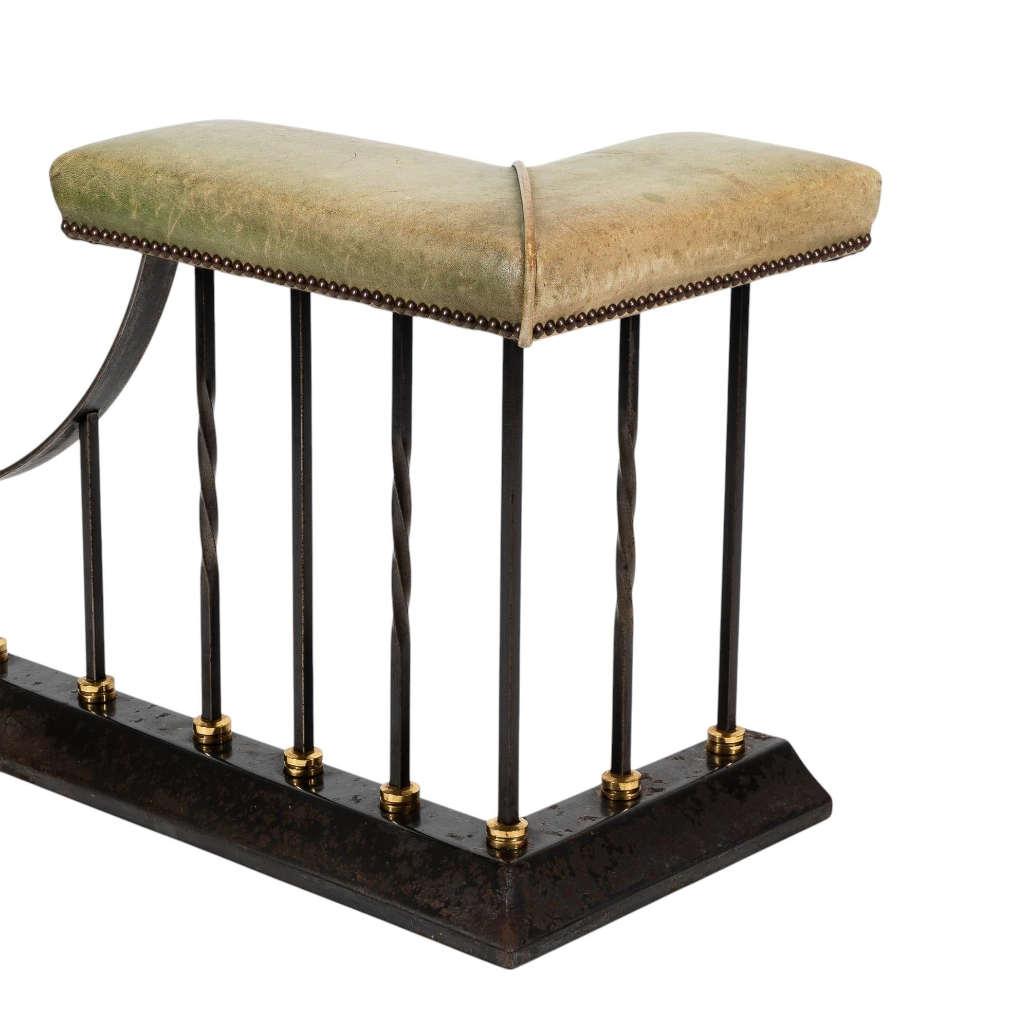 Arts & Crafts Club Fender in Brass & Cast Iron with Green Leather Seats For Sale 5