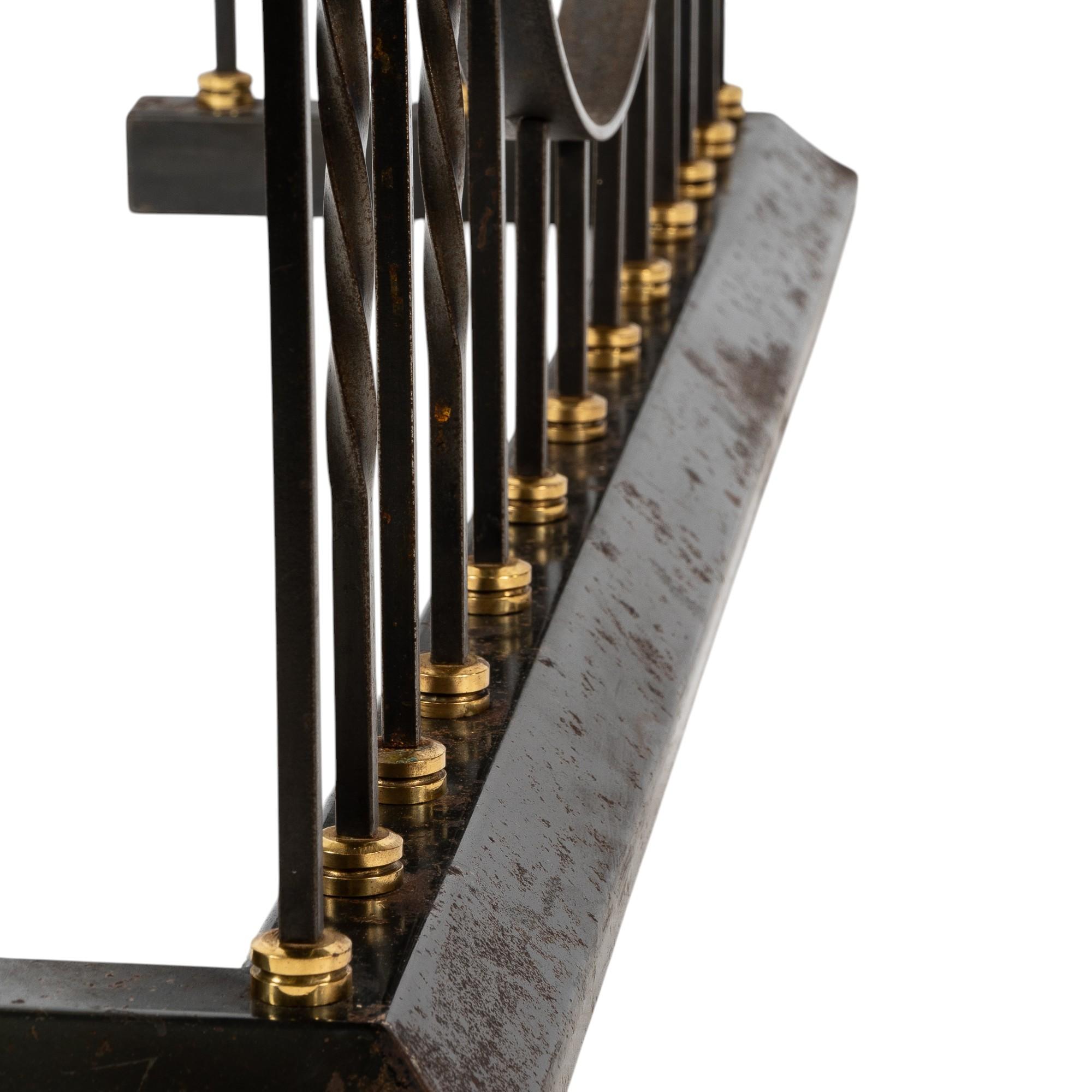 Arts & Crafts Club Fender in Brass & Cast Iron with Green Leather Seats For Sale 9