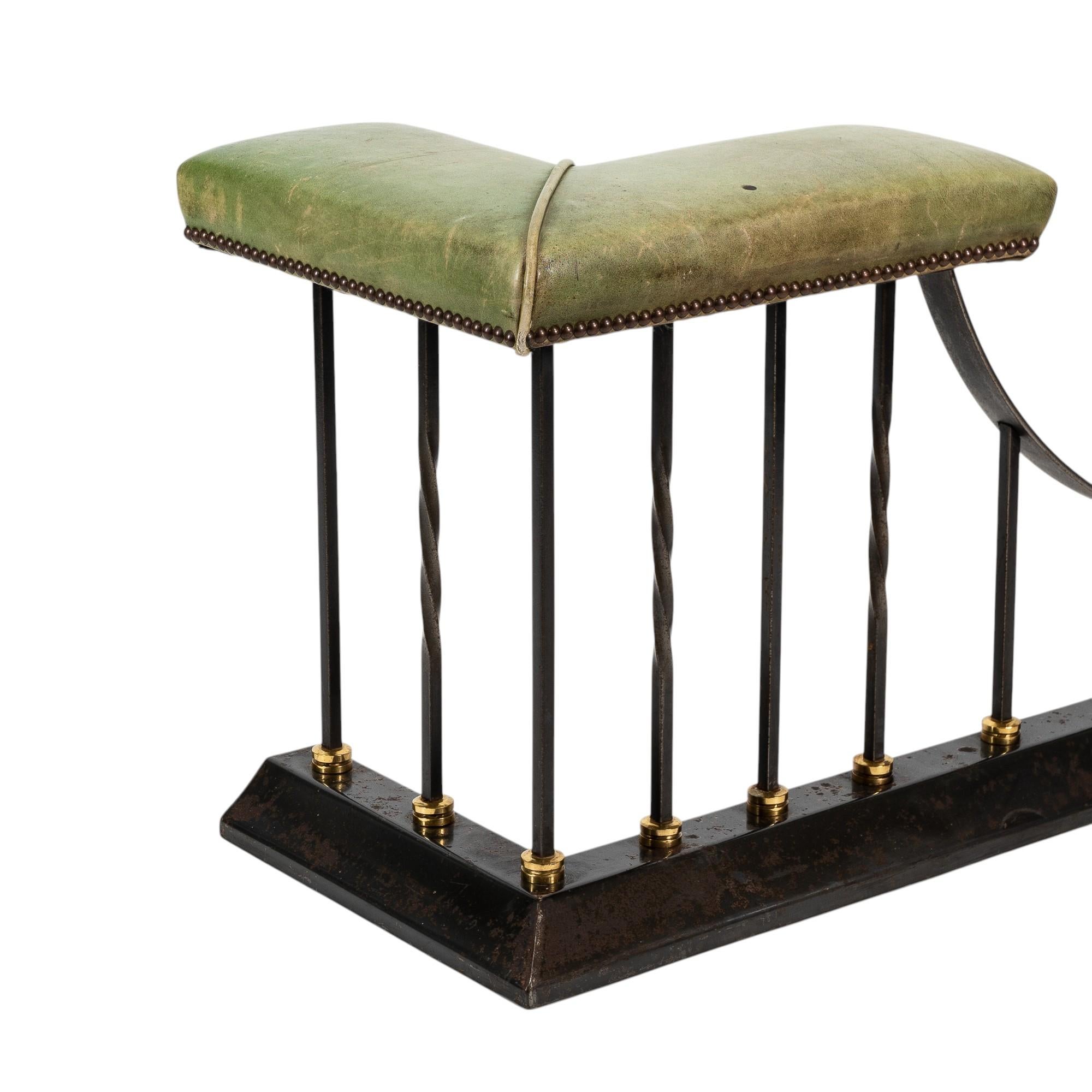 Arts & Crafts Club Fender in Brass & Cast Iron with Green Leather Seats For Sale 3