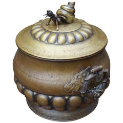 Used Arts & Crafts Coal Kettle / Fire Extinguisher with Bronze Lady Snail Sculpture