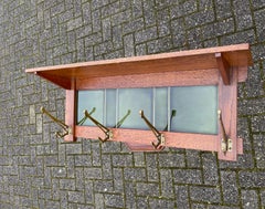 Arts & Crafts Coat Rack with Stylish Majolica Glazed Tiles and Bronze Hooks