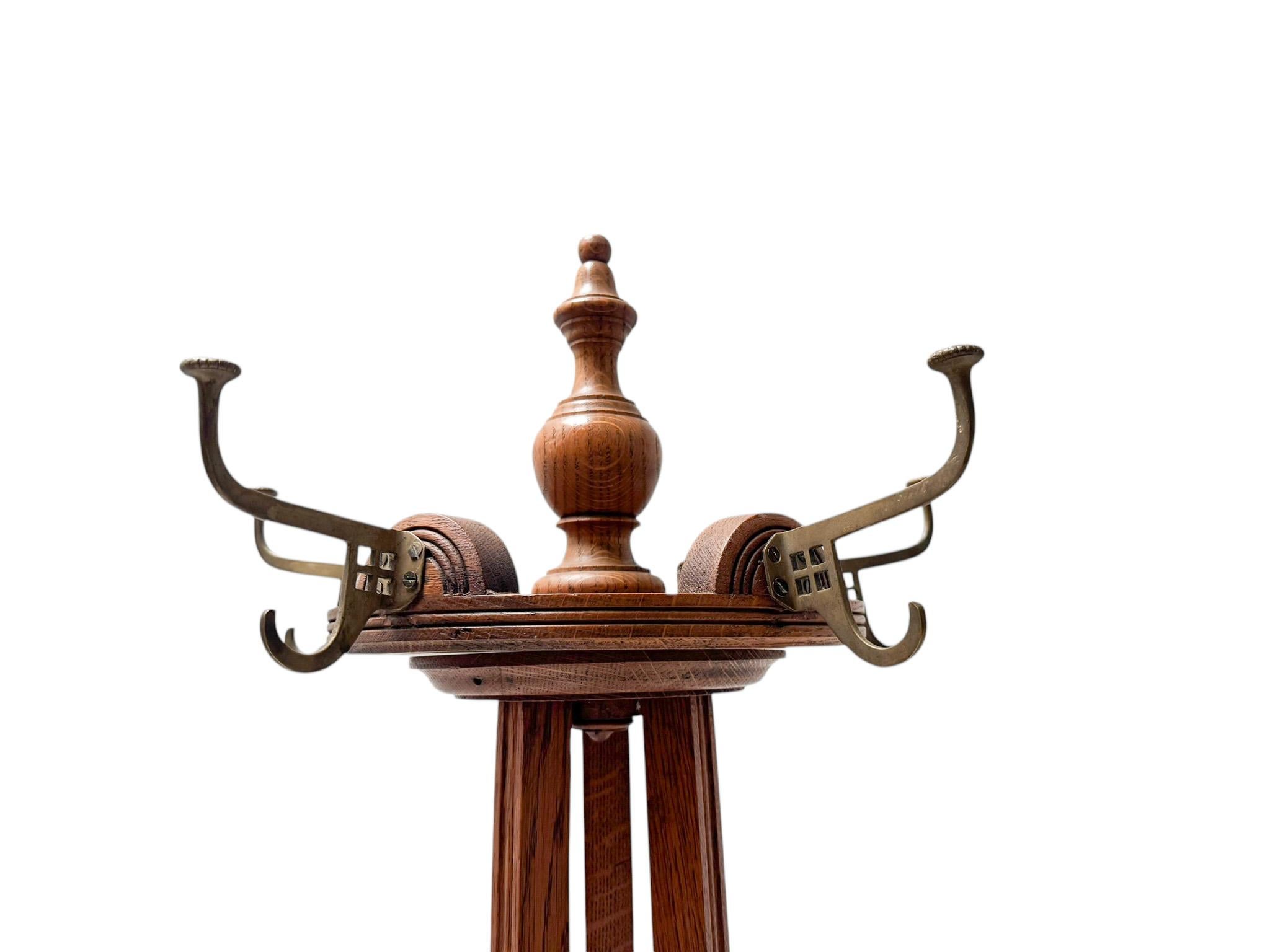 Arts & Crafts Coat Stand or Porte Manteau with Rotating Top, 1900s For Sale 3