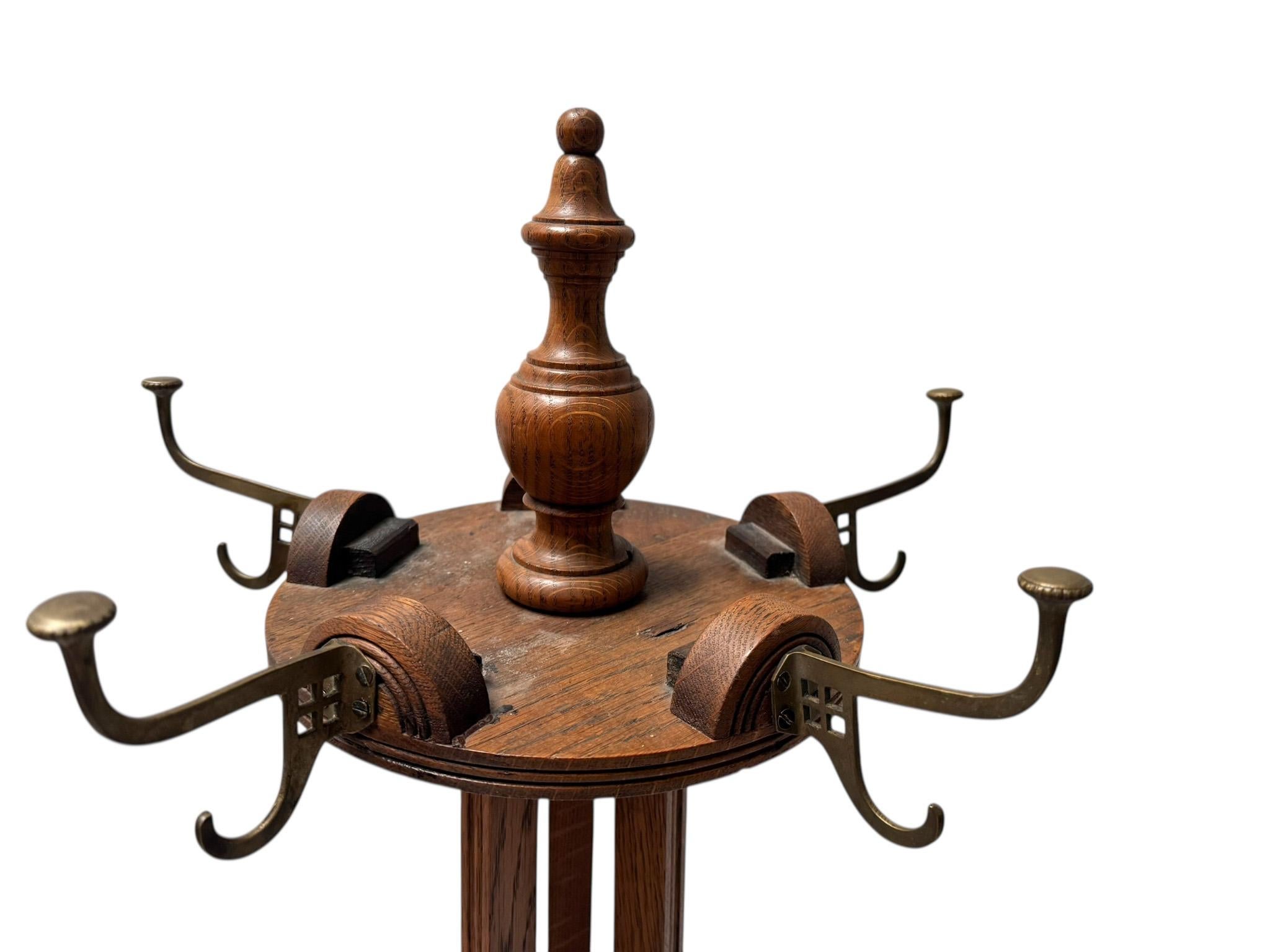 Arts & Crafts Coat Stand or Porte Manteau with Rotating Top, 1900s For Sale 4