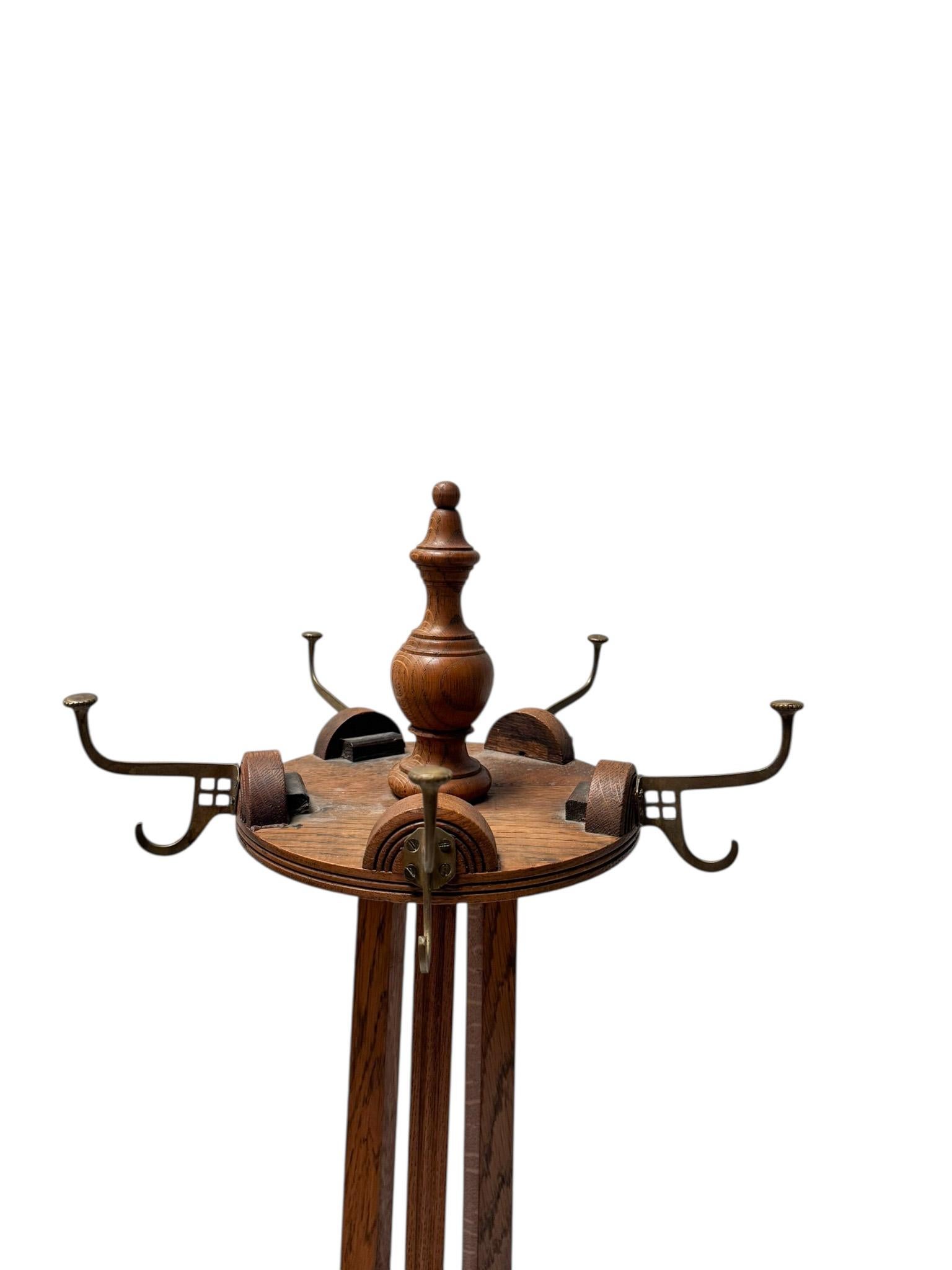 Arts & Crafts Coat Stand or Porte Manteau with Rotating Top, 1900s For Sale 5