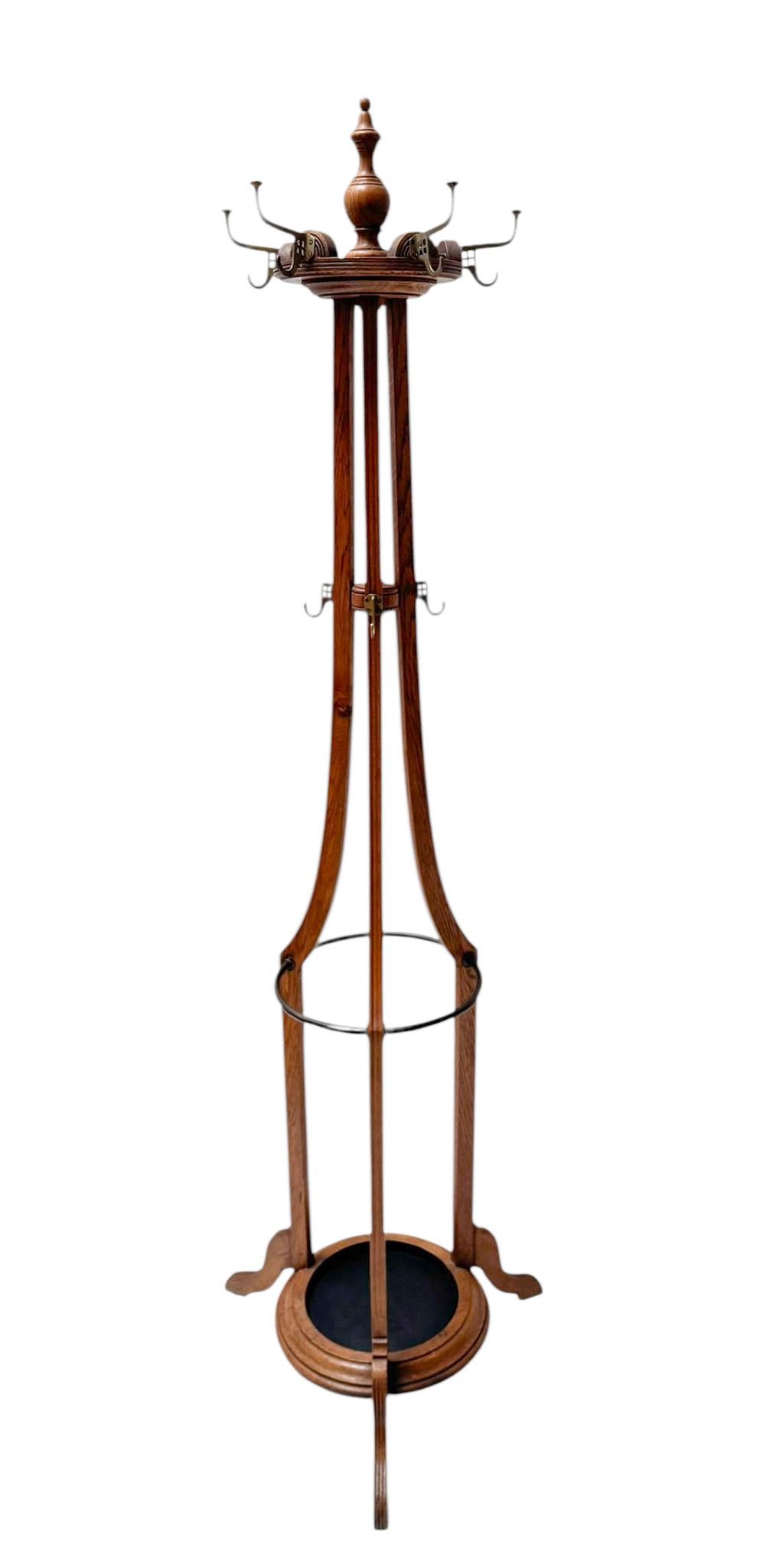 Arts and Crafts Arts & Crafts Coat Stand or Porte Manteau with Rotating Top, 1900s For Sale