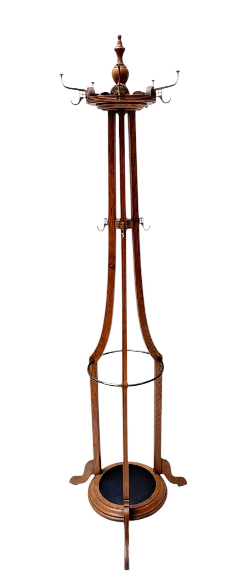 Dutch Arts & Crafts Coat Stand or Porte Manteau with Rotating Top, 1900s For Sale