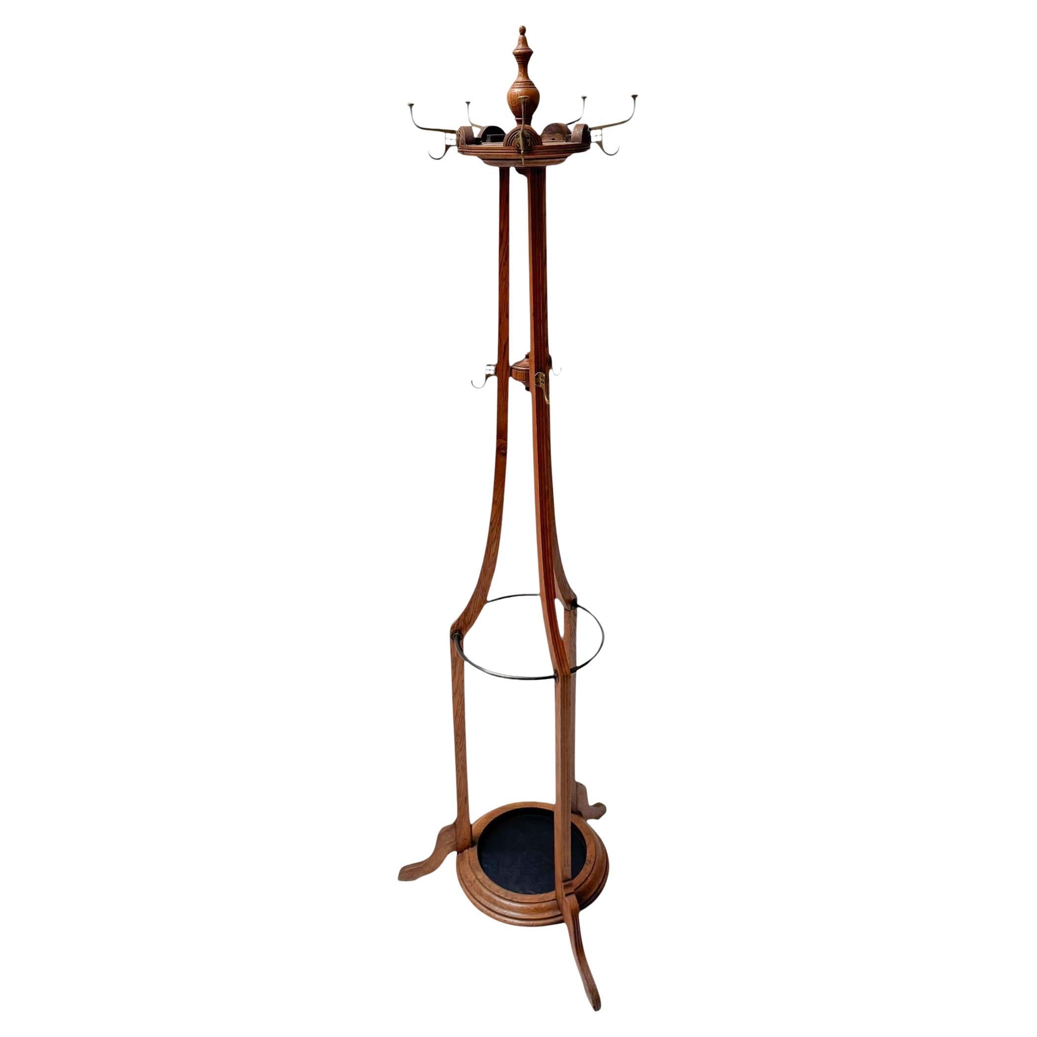 Appendiabiti Arts & Crafts o Porte Manteau con piano girevole, 1900