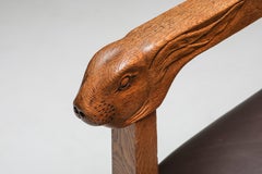 Arts & Crafts Conference Chair with Hand Carved Rabbit Head Handles