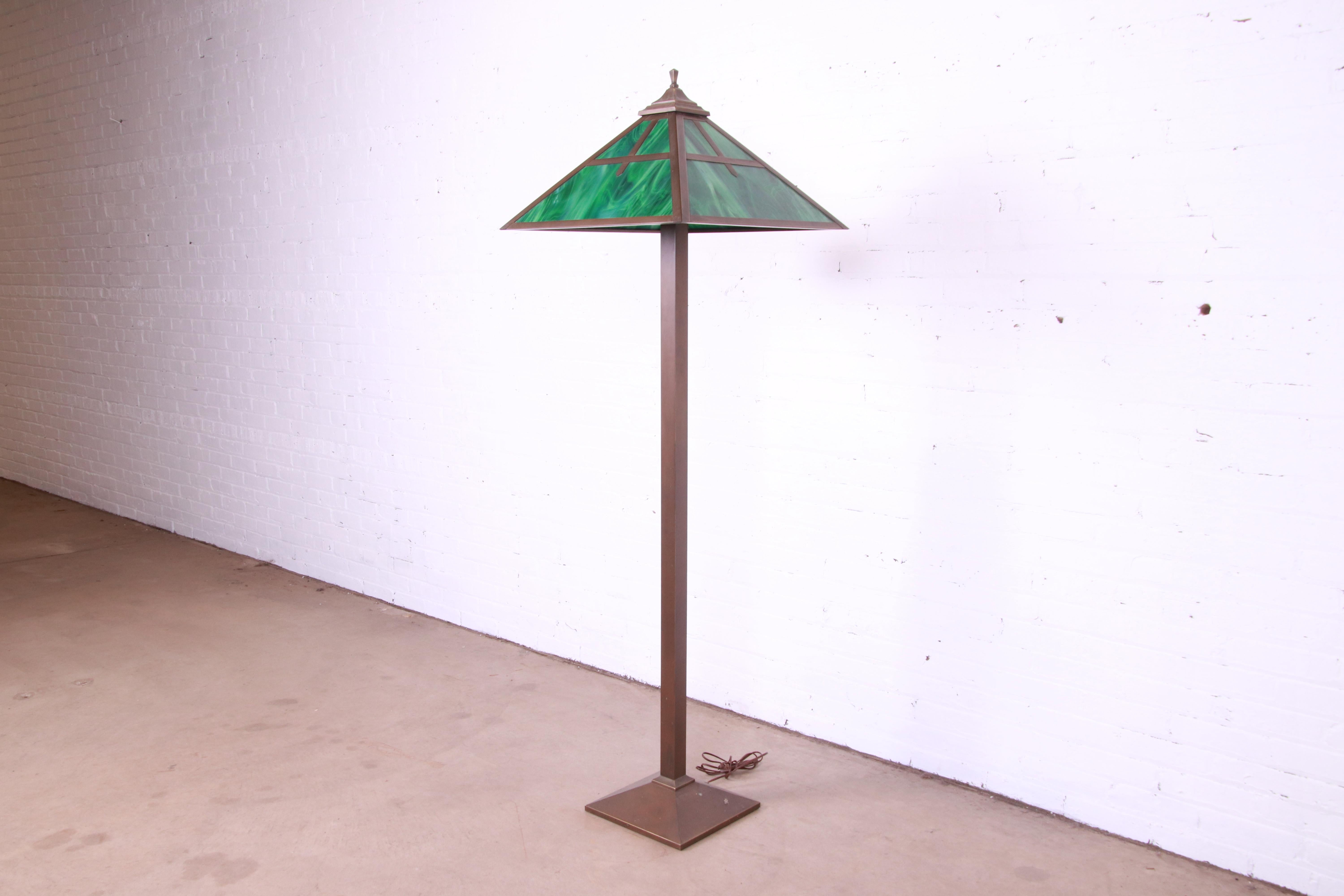 American Arts & Crafts Copper and Slag Glass Floor Lamp