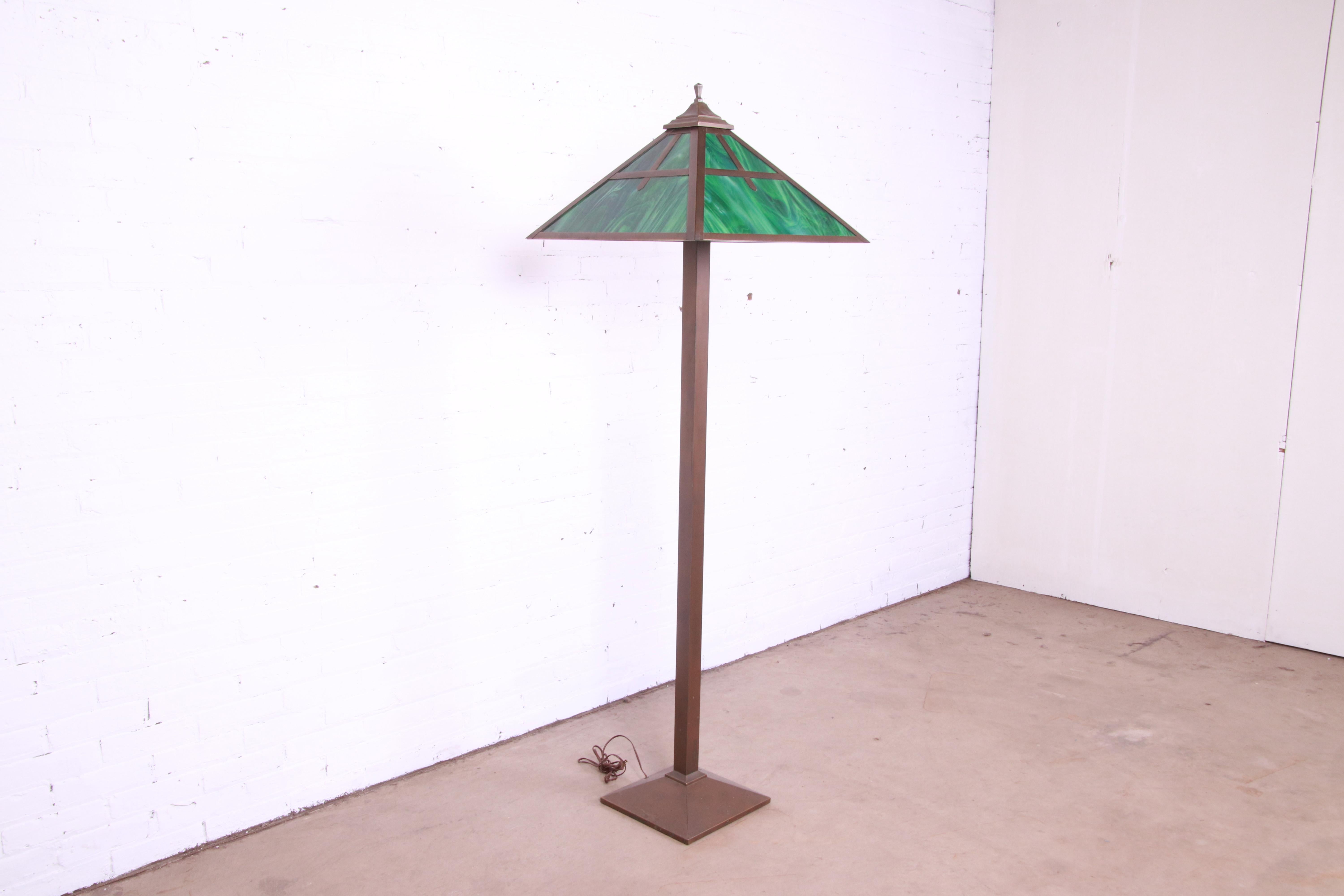 Arts & Crafts Copper and Slag Glass Floor Lamp In Good Condition In South Bend, IN