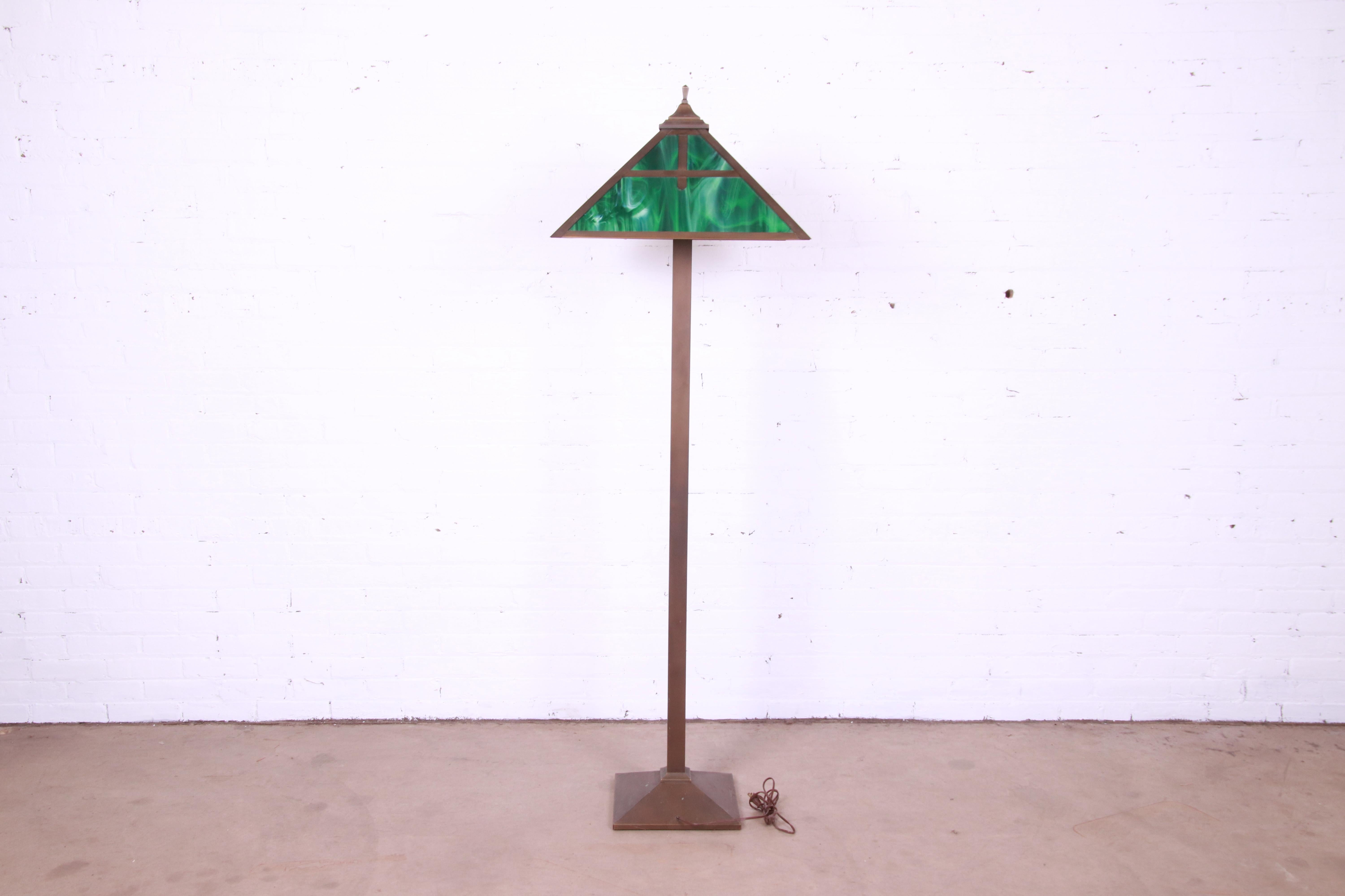 20th Century Arts & Crafts Copper and Slag Glass Floor Lamp