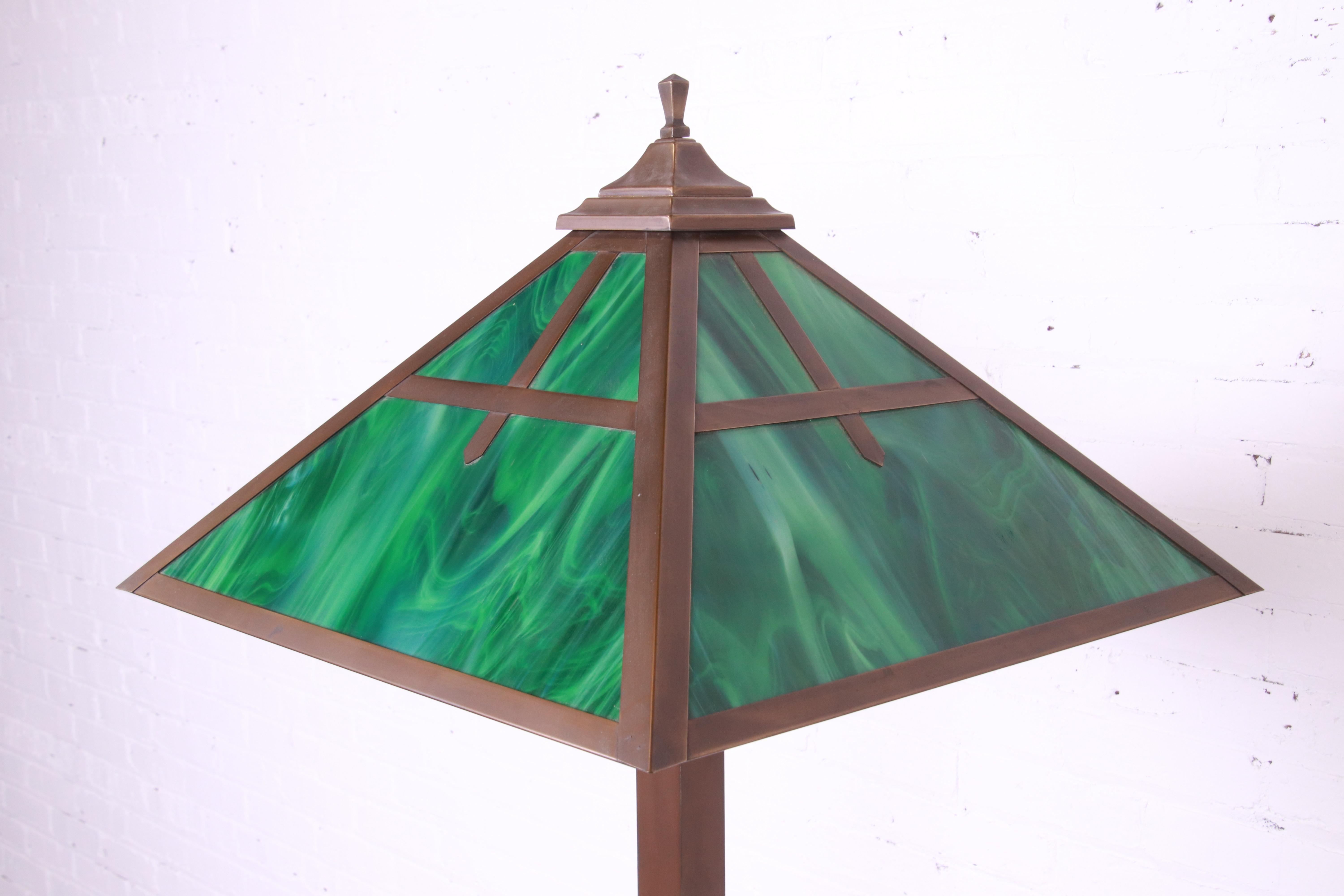 Arts & Crafts Copper and Slag Glass Floor Lamp 2