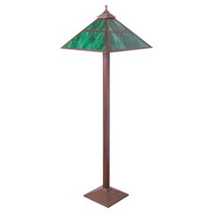 Arts & Crafts Copper and Slag Glass Floor Lamp