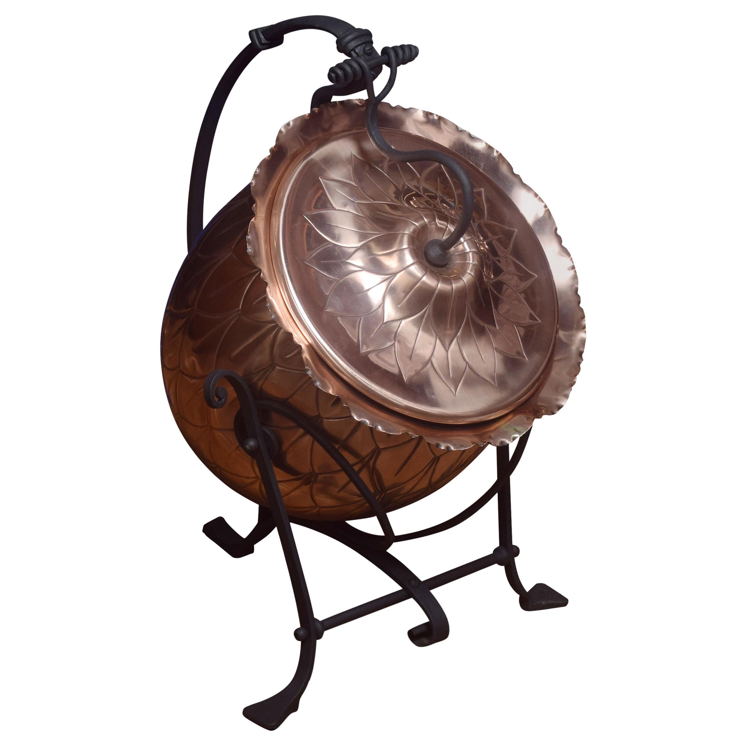 Arts & Crafts Copper and Wrought Iron Coal Bin
