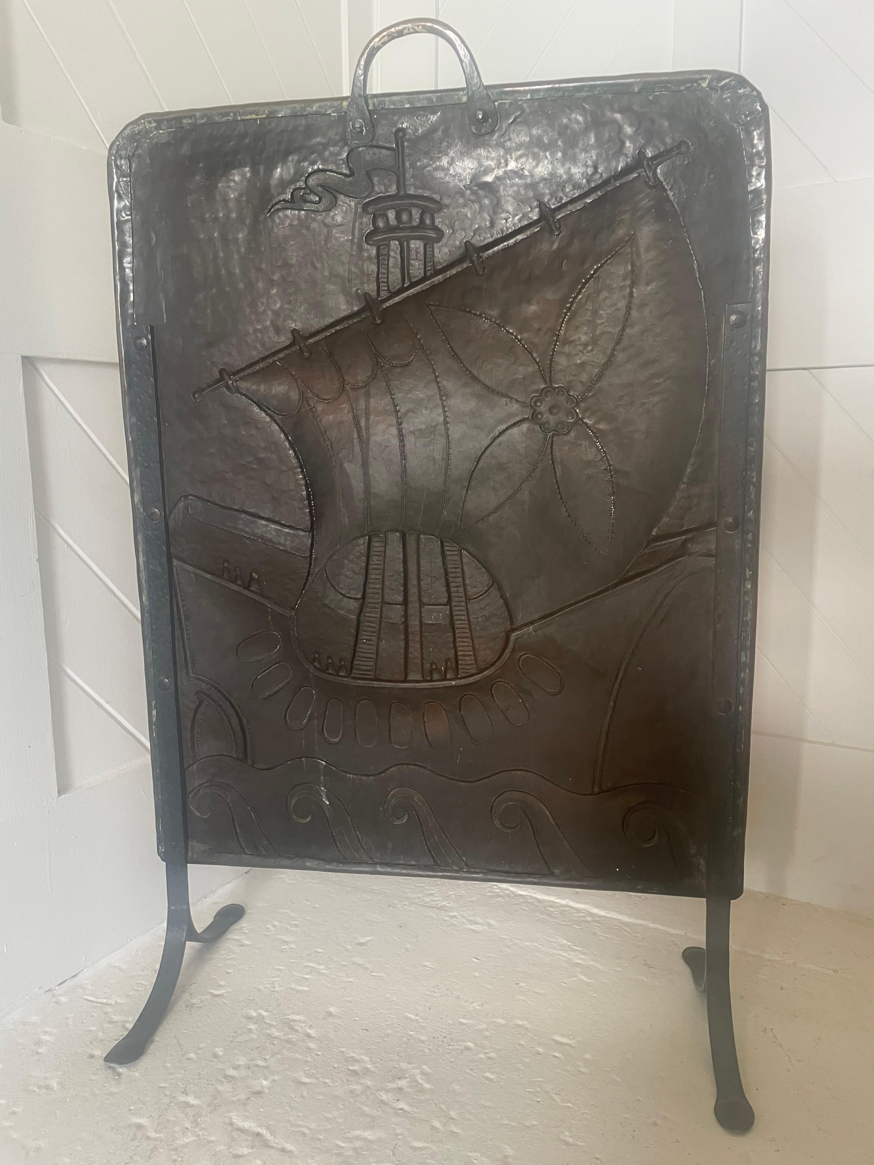English Arts & Crafts Copper Fire Screen by John Pearson For Sale