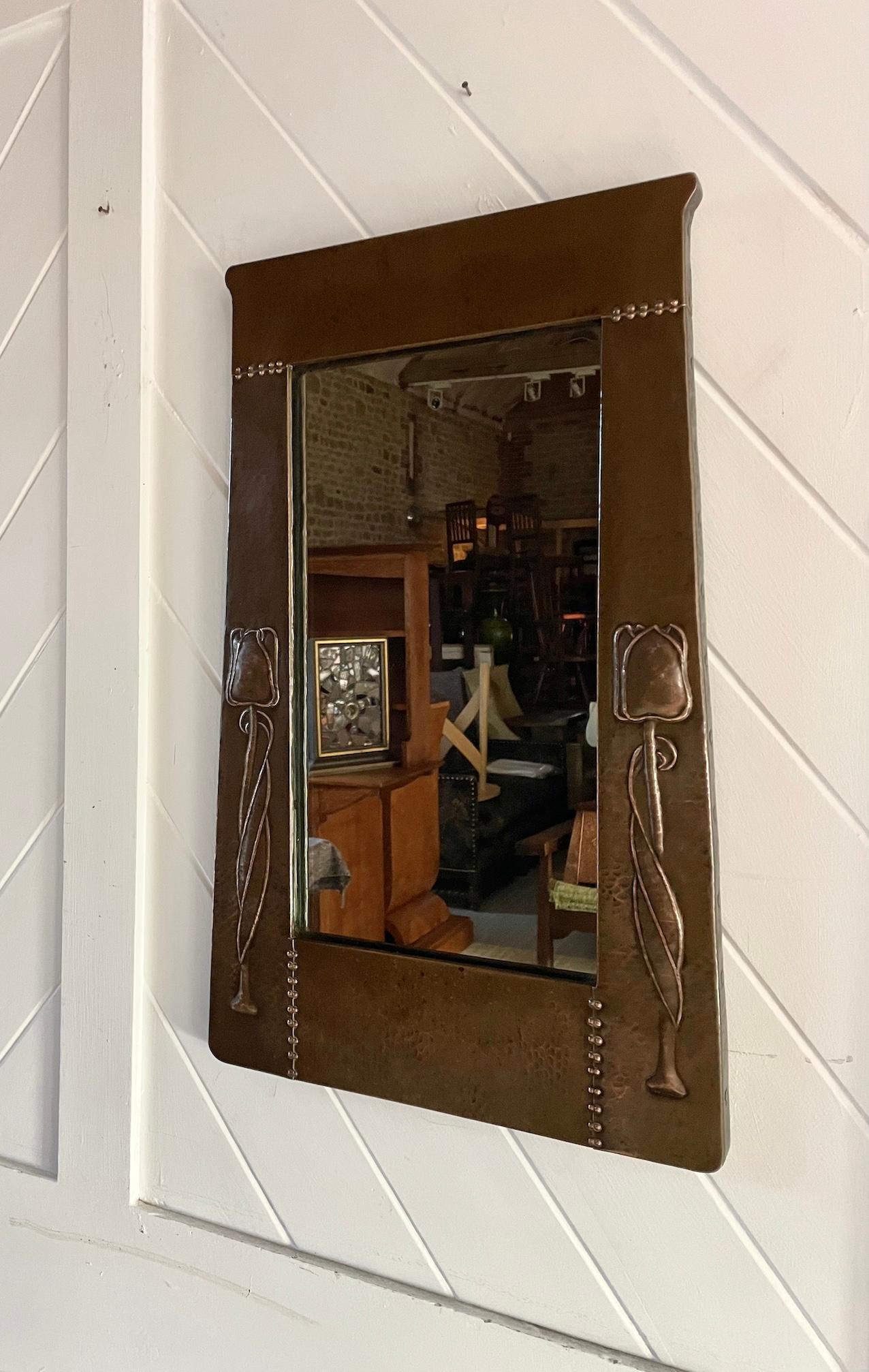 English Arts & Crafts Copper Framed Mirror By Liberty & Co