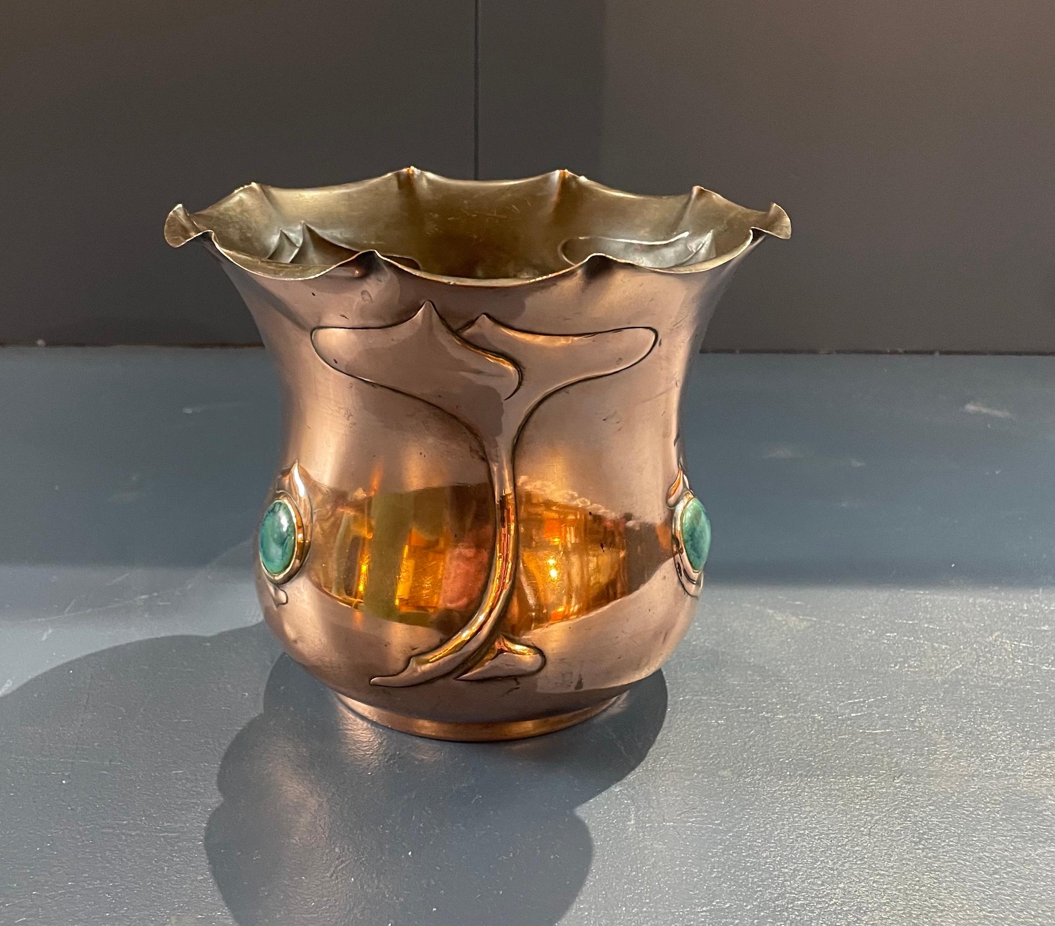 Arts and Crafts Arts & Crafts Copper Jardiniere With Ruskin Inset Roundels For Sale