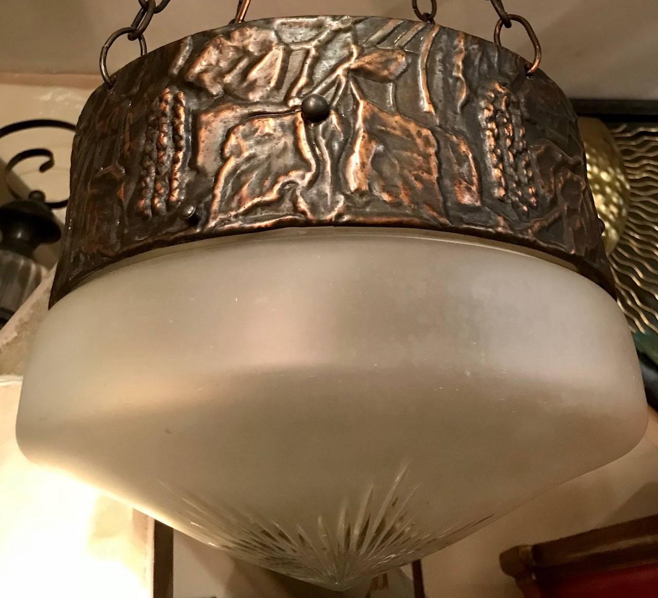 Arts & Crafts Copper Light Fixture In Good Condition For Sale In New York, NY