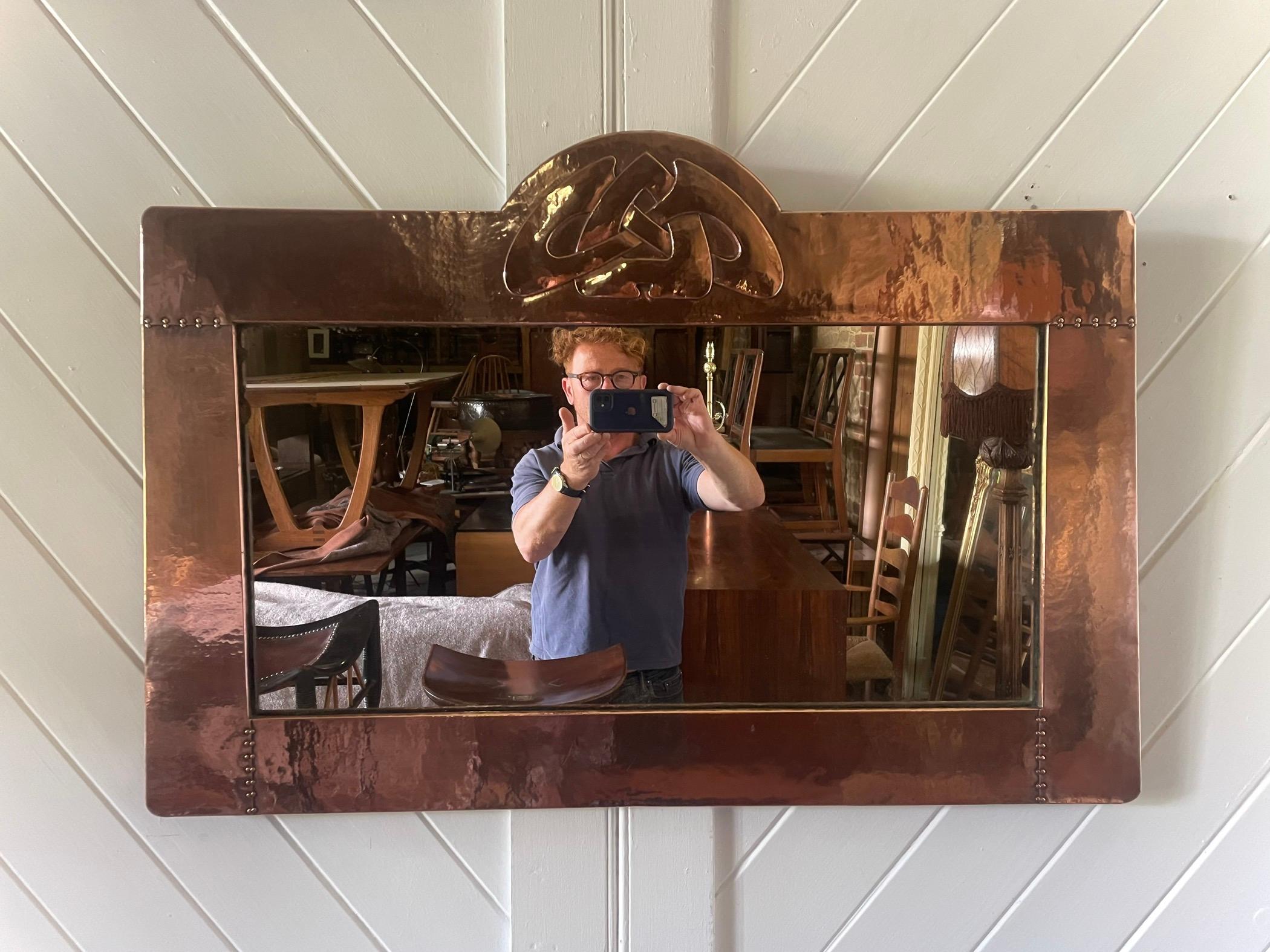 English Arts & Crafts Copper Mirror With Celtic Knot Design by Archibald Knox